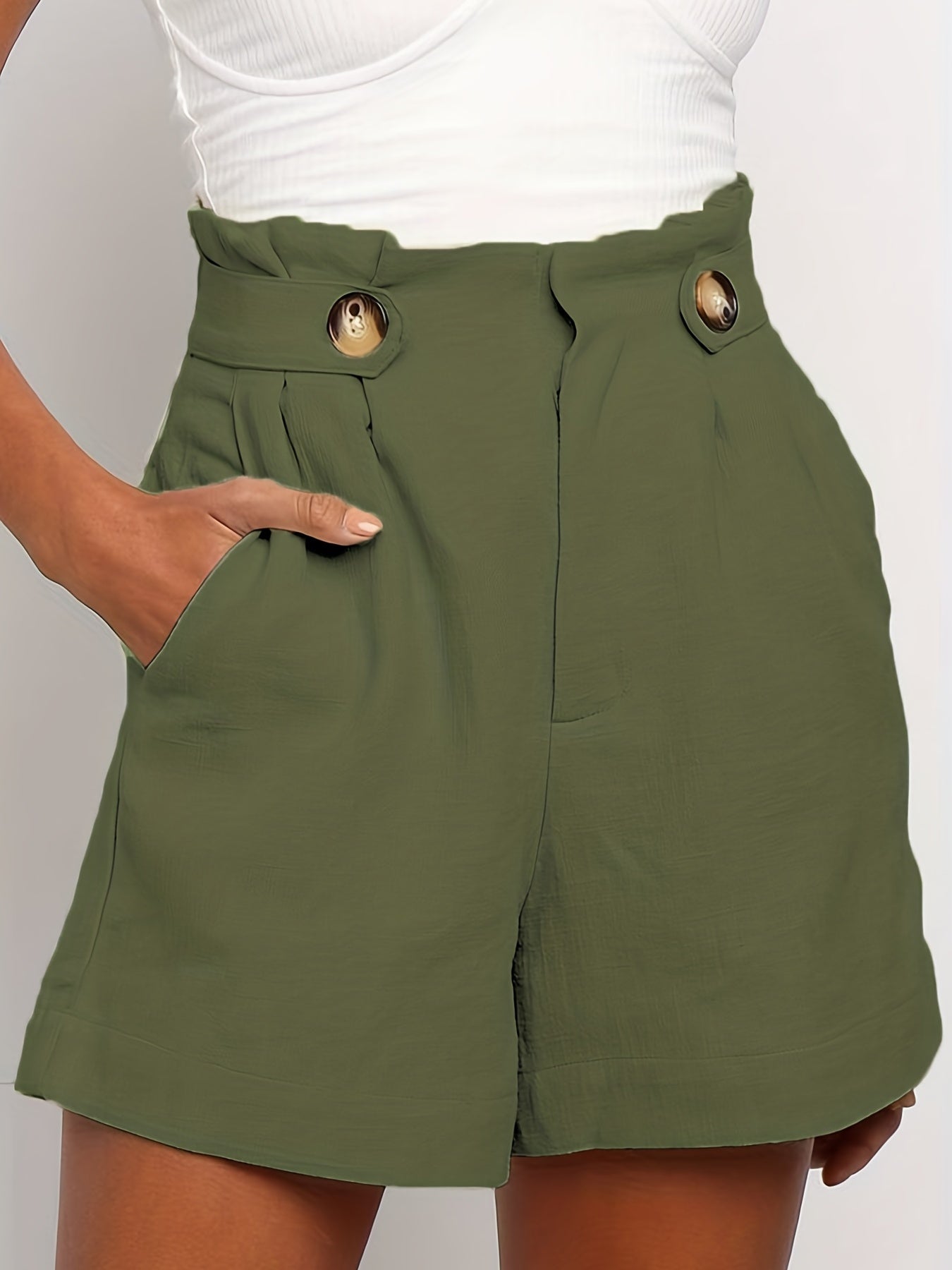 gbolsos Solid Wide Leg Shorts, Sexy High Waist Ruched Versatile Summer Shorts, Women's Clothing