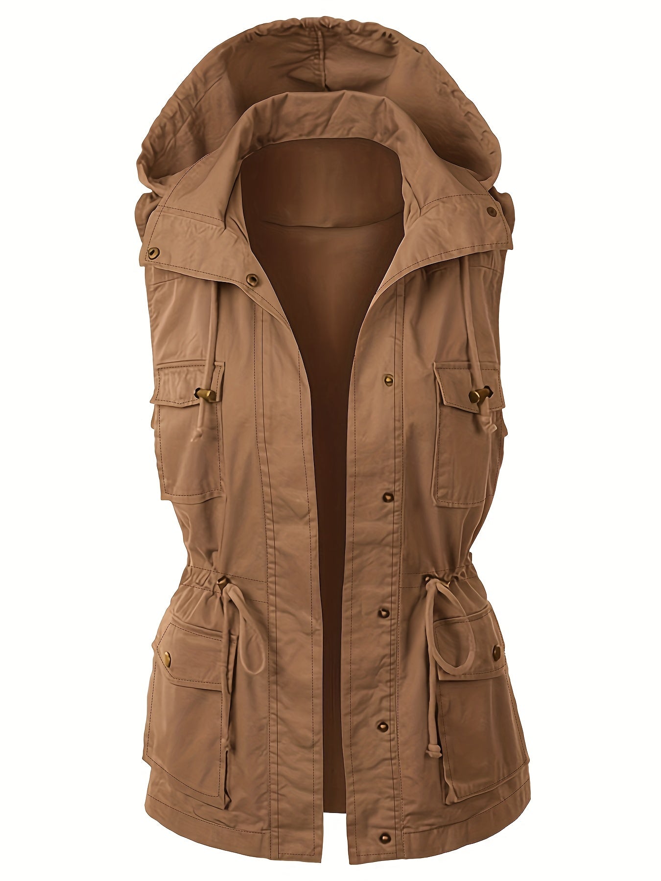 gbolsos Women's Solid Color Sleeveless Drawstring Hooded Jacket, Casual Fall Winter Coat, Women's Clothing