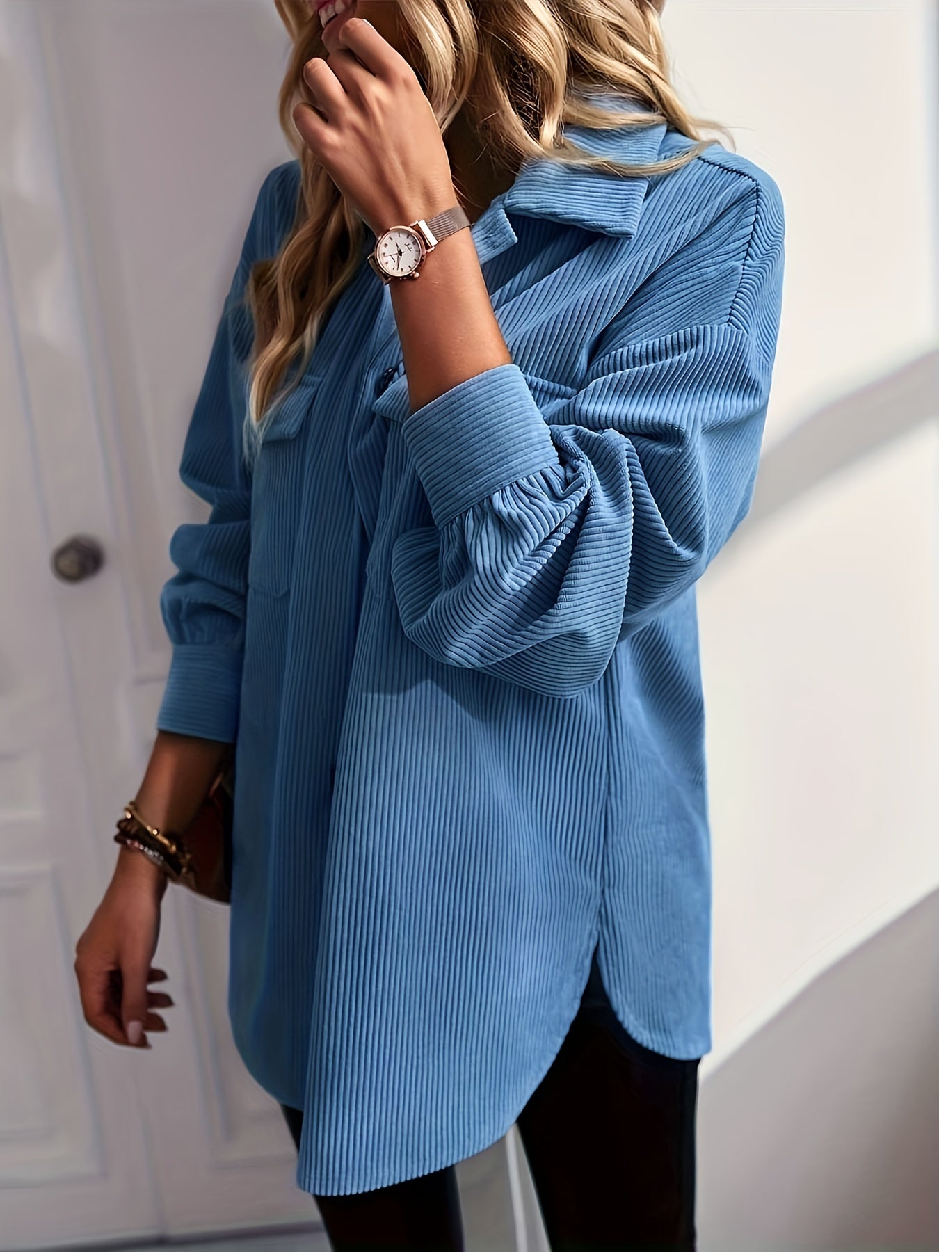 gbolsos Solid Shacket Jacket, Casual Button Front Long Sleeve Outerwear, Women's Clothing