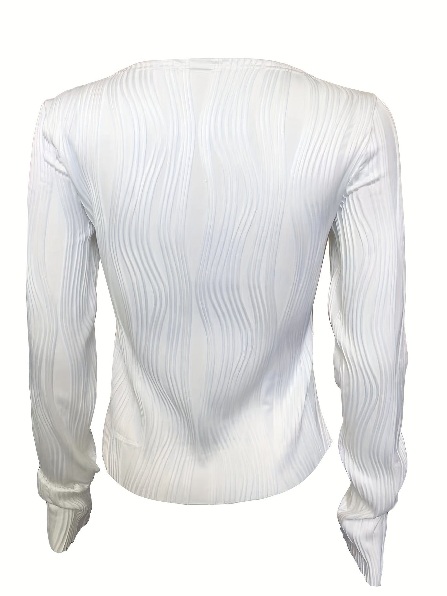 kkboxly Solid Textured Slim T-Shirt, Casual Long Sleeve T-Shirt For Spring & Fall, Women's Clothing