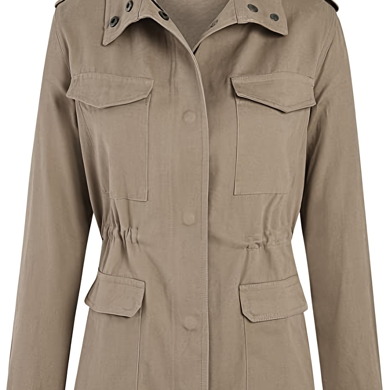 gbolsos Solid Stand Collar Long Sleeve Pockets Jacket, Winter Warm Zipper Button Casual Outerwear, Women's Clothing