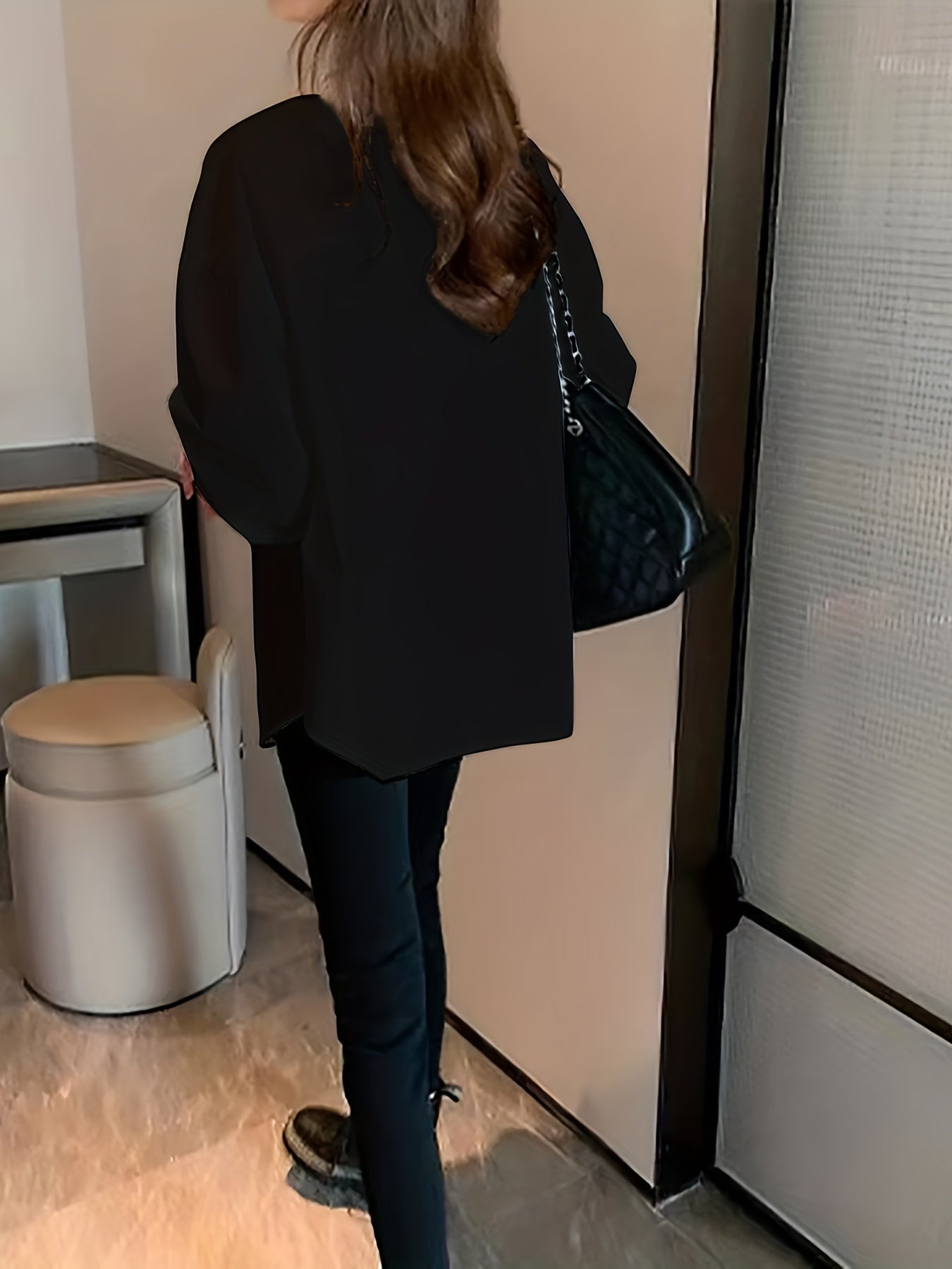 V-neck Loose Lapel Shirts, Casual Button Down Long Sleeve Fashion Blouses Tops, Women's Clothing
