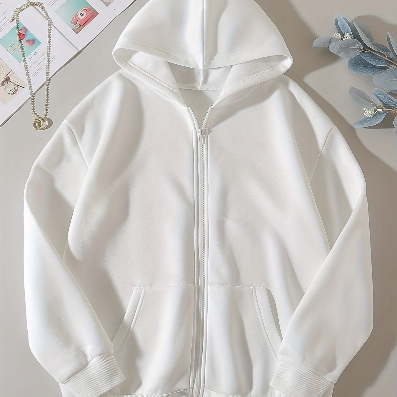Solid Zip Up Hoodie, Casual Long Sleeve Hoodies Sweatshirt With Pockets, Women's Clothing