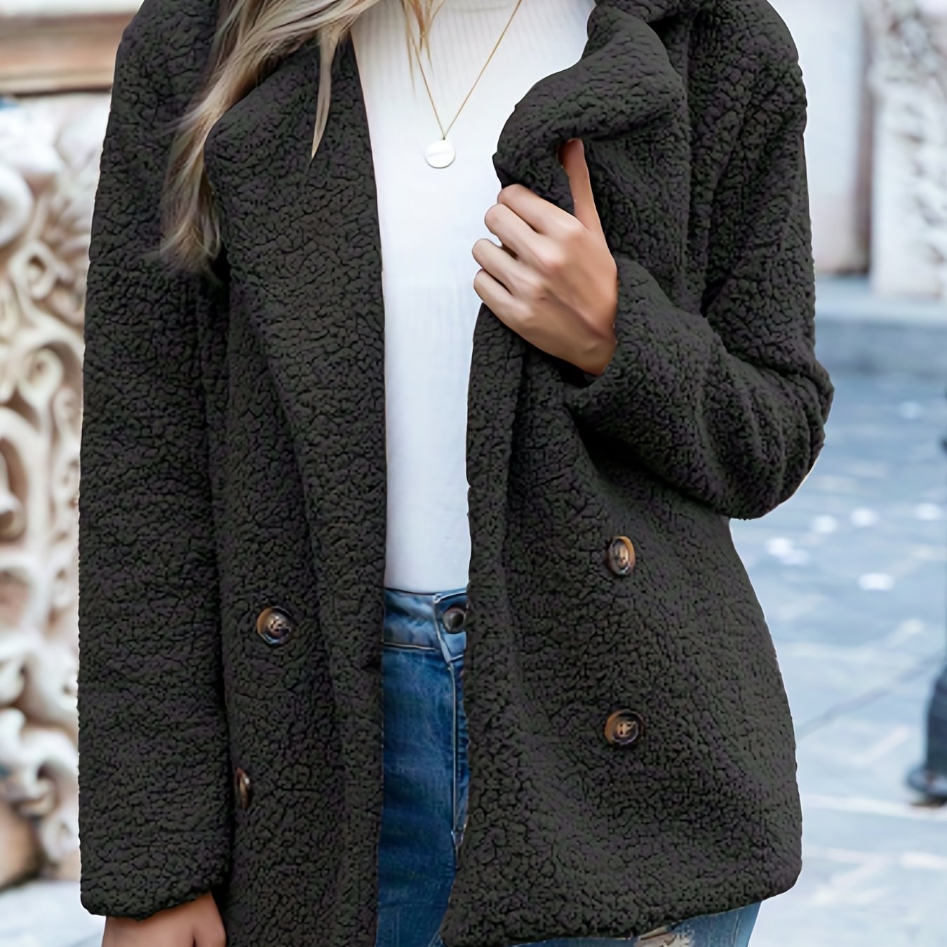 Long Sleeve Lapel Thermal Coat, Button Up Vintage Outerwear For Winter & Fall, Women's Clothing