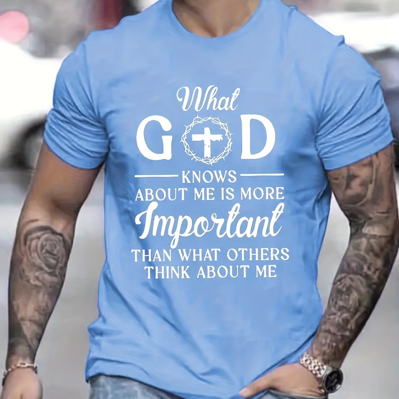 gbolsos 'What God Knows About Me' Print T Shirt, Tees For Men, Casual Short Sleeve Tshirt For Summer Spring Fall, Tops As Gifts