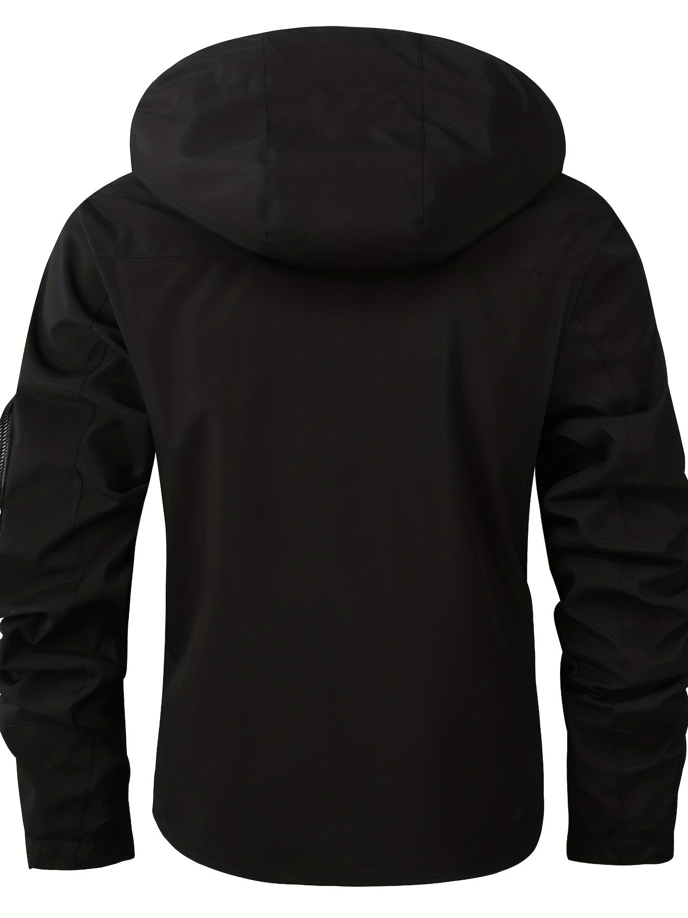 gbolsos Waterproof Windbreaker Hooded Jacket With Plaid Lining, Men's Casual Solid Color Zip Up Jacket For Spring Fall Outdoor