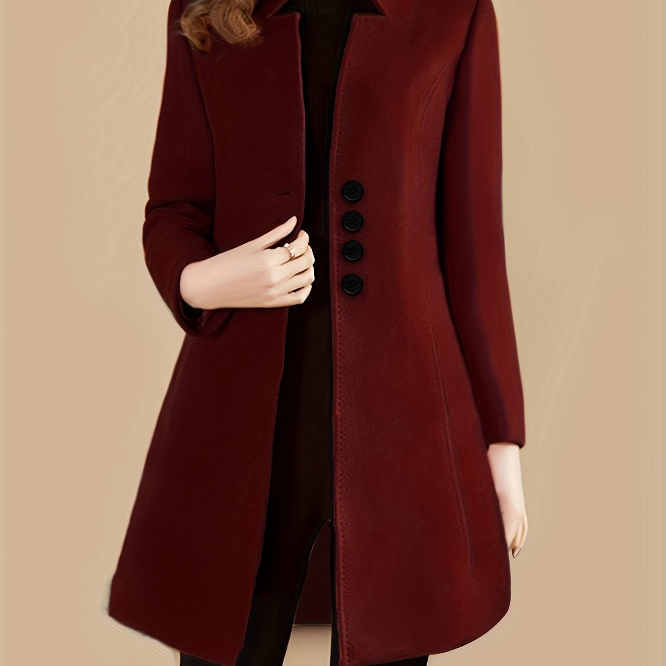 gbolsos Single Breasted Solid Coat, Elegant Long Sleeve Versatile Outerwear, Women's Clothing