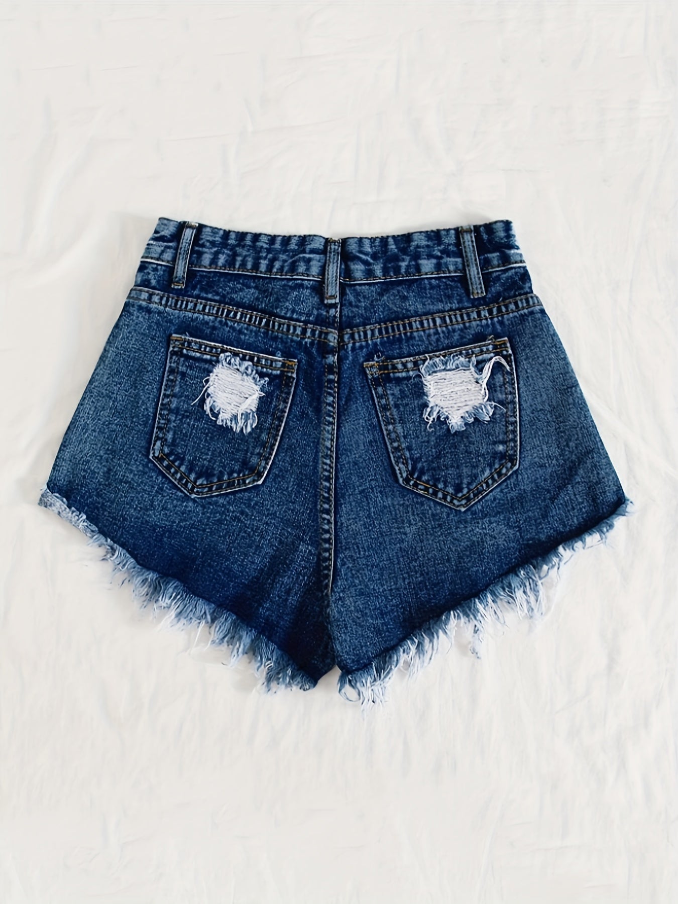 gbolsosRipped Frayed Hem Distressed Shorts, Slash Pockets Zipper Button Closure High Rise Denim Pants, Classic Street Casual Style, Women's Denim Jeans & Clothing