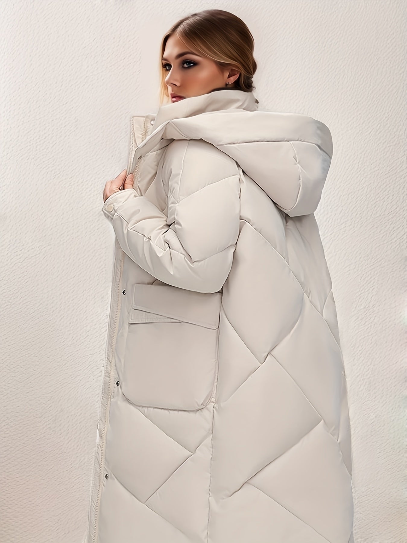 Button Front Warm Hooded Coat, Casual Long Length Winter Outerwear, Women's Clothing