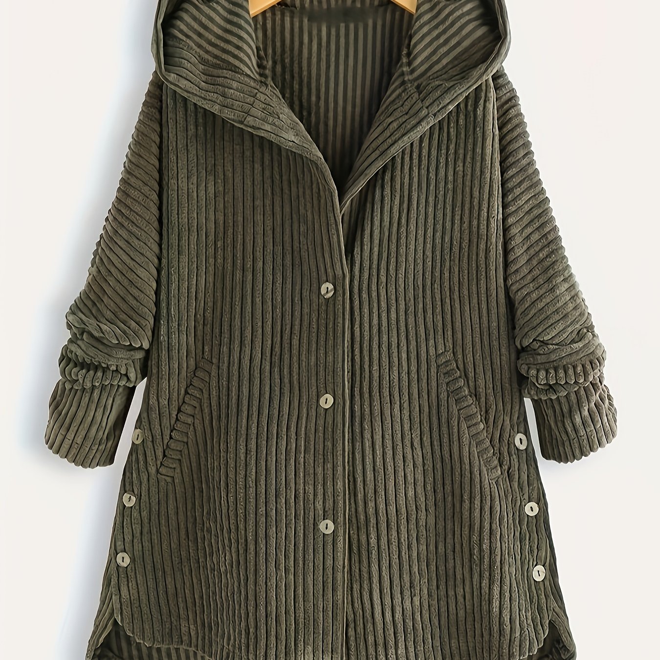gbolsos Button Front Hooded Coat, Casual Solid Long Sleeve Outerwear, Women's Clothing