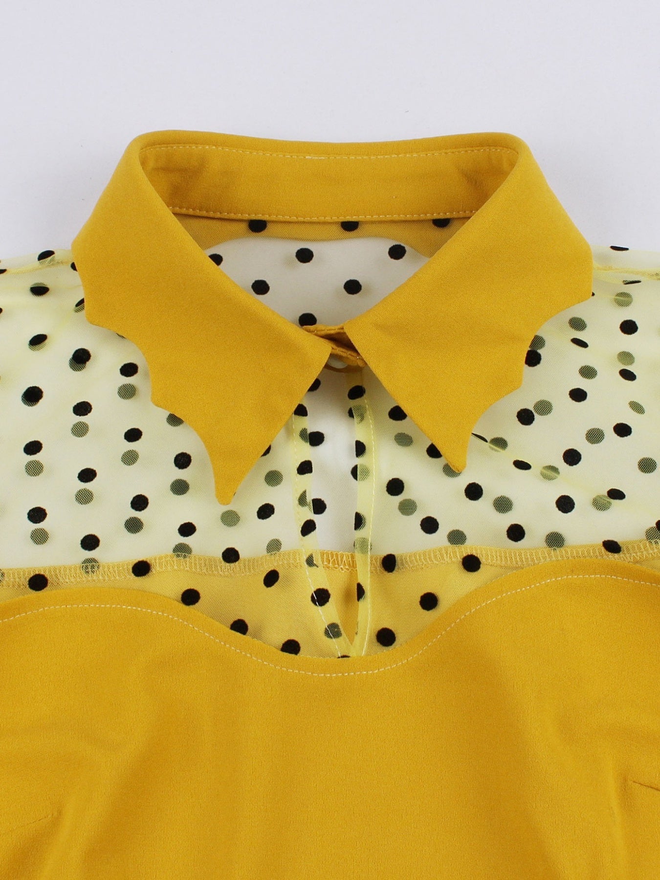 gbolsos Contrast Mesh Polka Dot Embroidery Dress, Vintage Flared Sleeve Waist Summer Dresses, Women's Clothing
