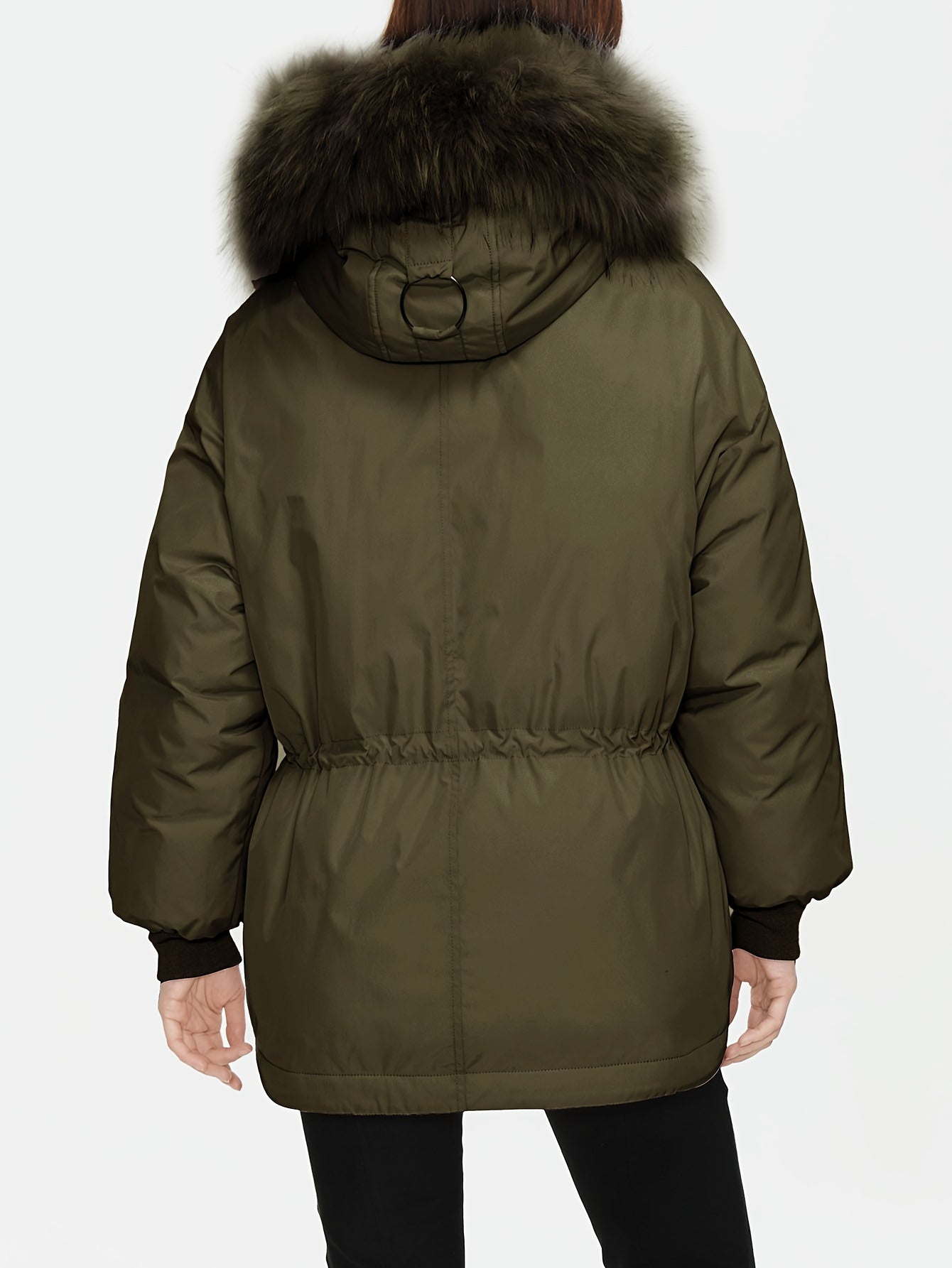 gbolsos Solid Drawstring Faux Fur Coat, Versatile Long Sleeve Pockets Winter Outwear, Women's Clothing