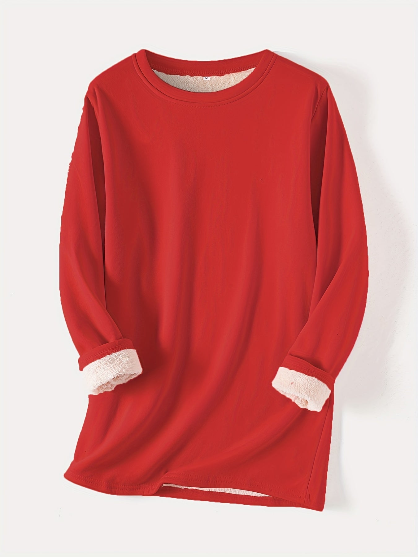 gbolsos Solid Crew Neck Thermal Sweatshirt, Casual Long Sleeve Simple Sweatshirt For Fall & Winter, Women's Clothing