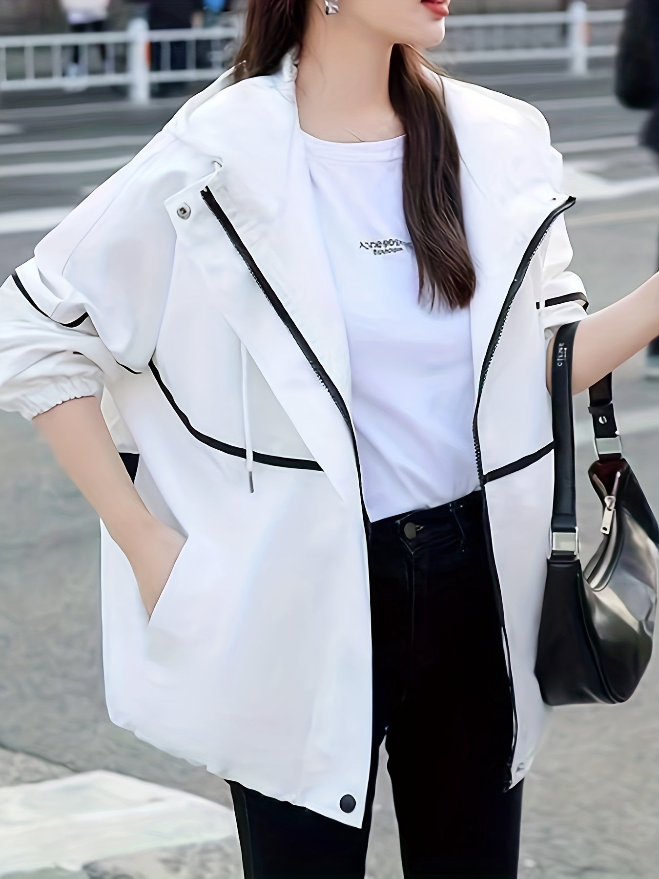 gbolsos Drawstring Pocket Hooded Jacket, Casual Long Sleeve Jacket For Spring & Fall, Women's Clothing