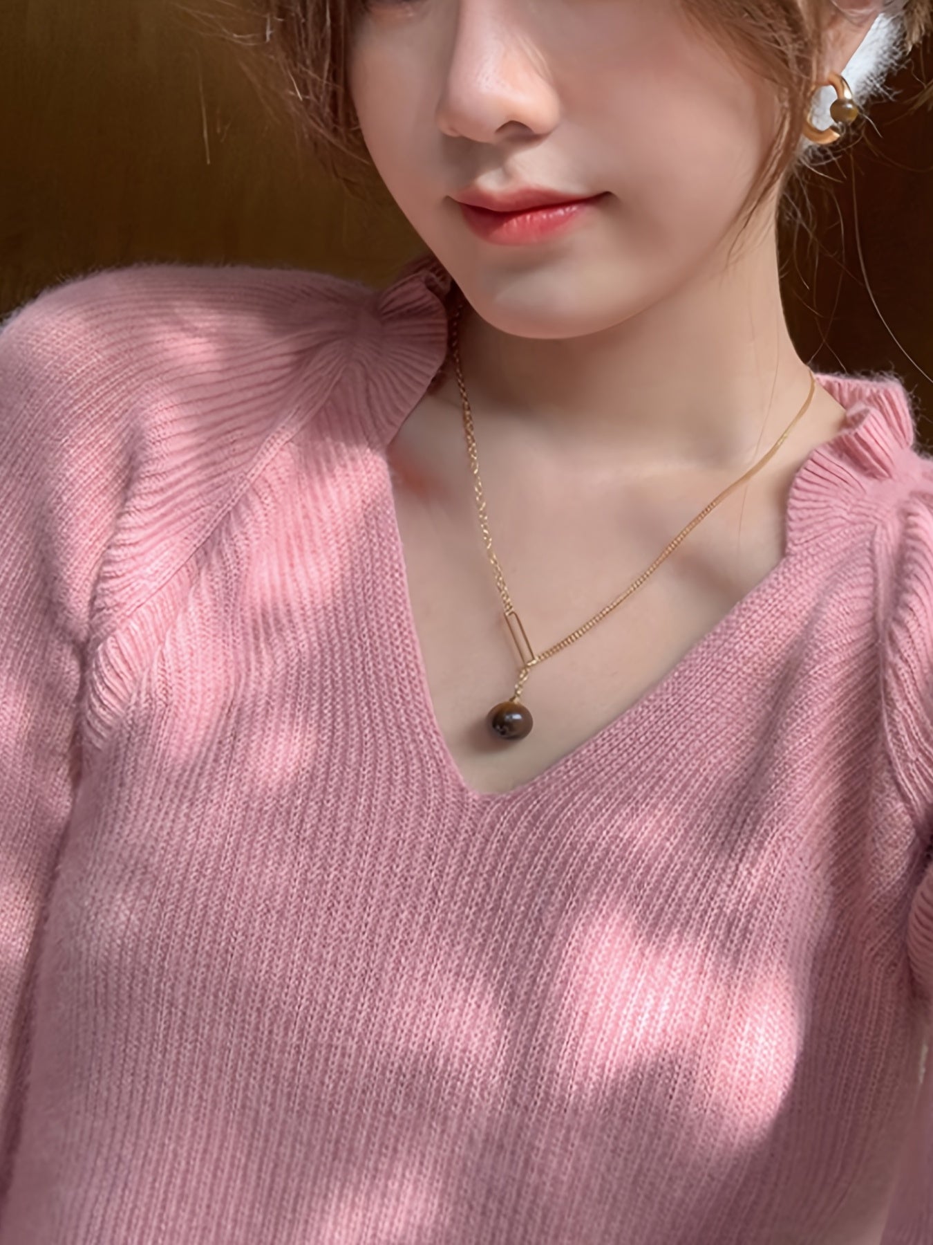 gbolsos Women's Sweater Solid Frill Retro Bottoming Fall Winter Knit Sweater Dress