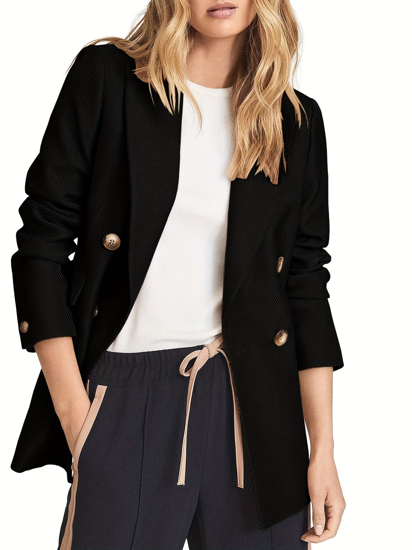 Women's Outerwear Solid Color Double Beasted Blazer