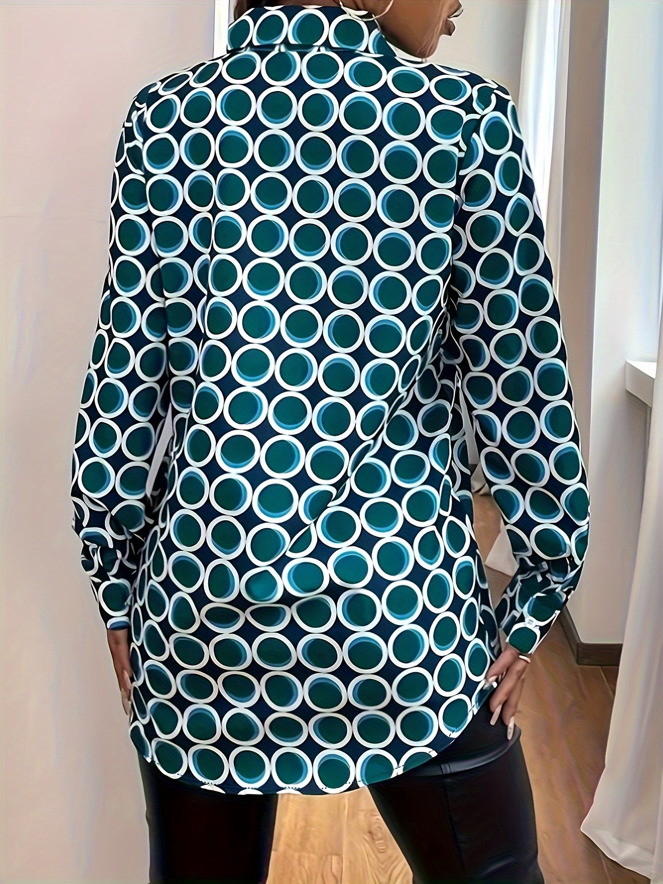 gbolsos Polka Dot Button Front Shirt, Elegant Long Sleeve Shirt For Spring & Fall, Women's Clothing
