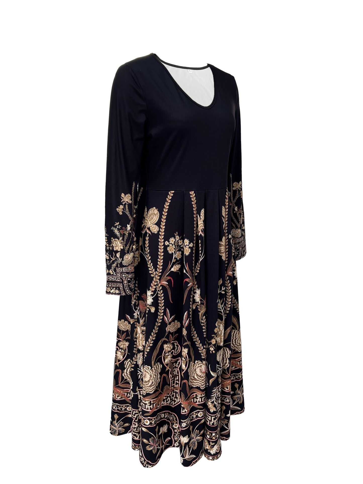 gbolsos Floral Print V Neck Dress, Elegant Long Sleeve Dress, Women's Clothing