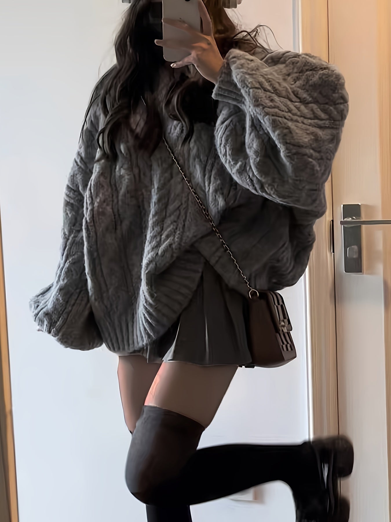 gbolsos Solid Chunky Cable Knit Pullover Sweater, Vintage Long Sleeve Thick Oversized Sweater, Women's Clothing