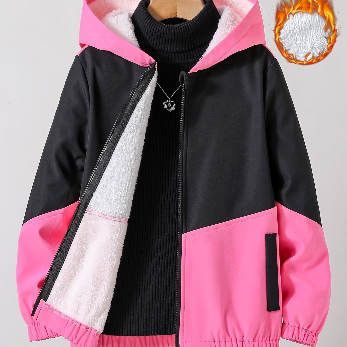 gbolsos Girls Chevron Color Block Hooded Fleece Lined Windbreaker Jacket For Teen Kids Autumn And Winter