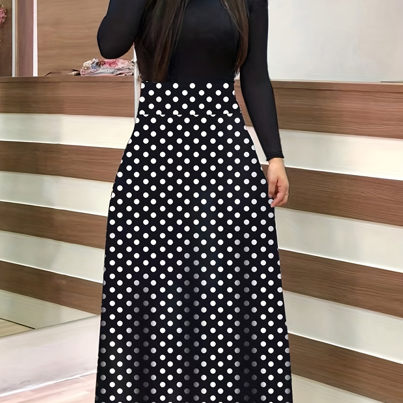 Floral Print Long Sleeve Dress, Elegant Crew Neck Pleated Maxi Dress, Women's Clothing