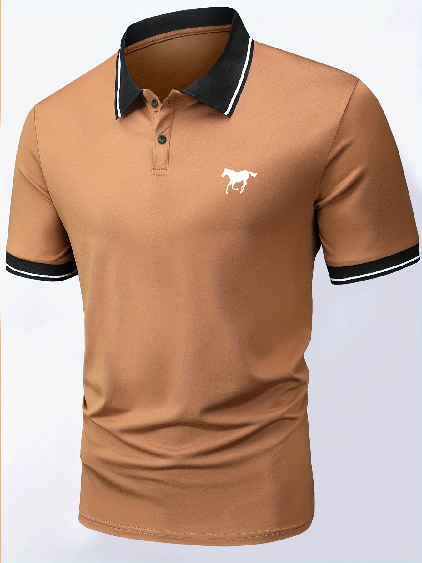 Men's Lapel Polo Shirt Short Sleeve Casual Slight Stretch Button Regular Summer Wear