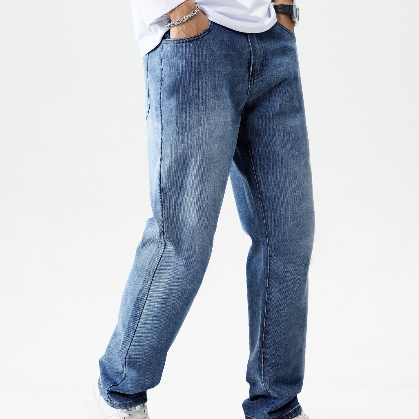 gbolsos Classic Design Loose Fit Jeans, Men's Casual Street Style Denim Pants For All Seasons