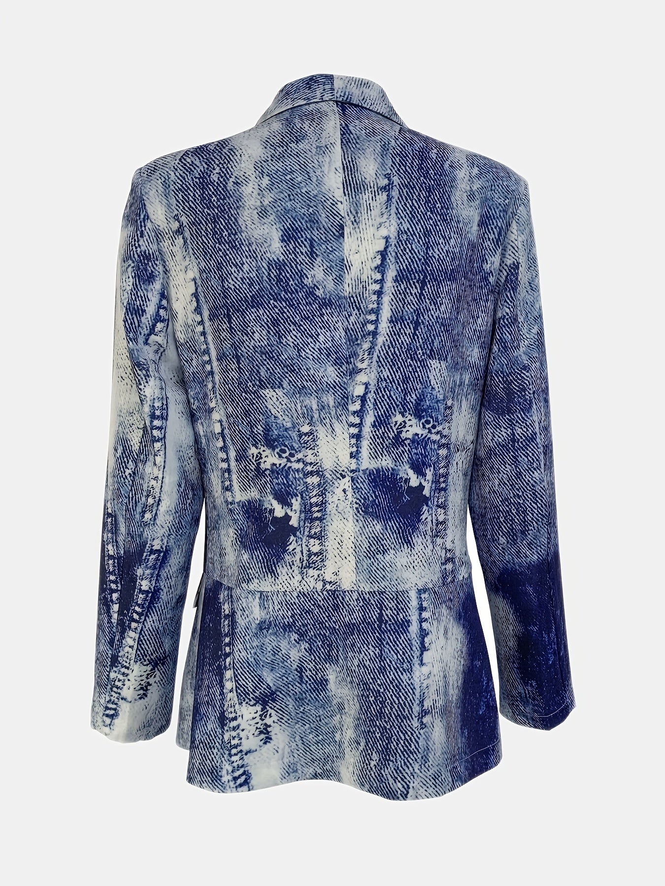 gbolsosDenim Print Double Breasted Lapel Neck Blazer, Casual Long Sleeve Blazer For Office & Work, Women's Clothing