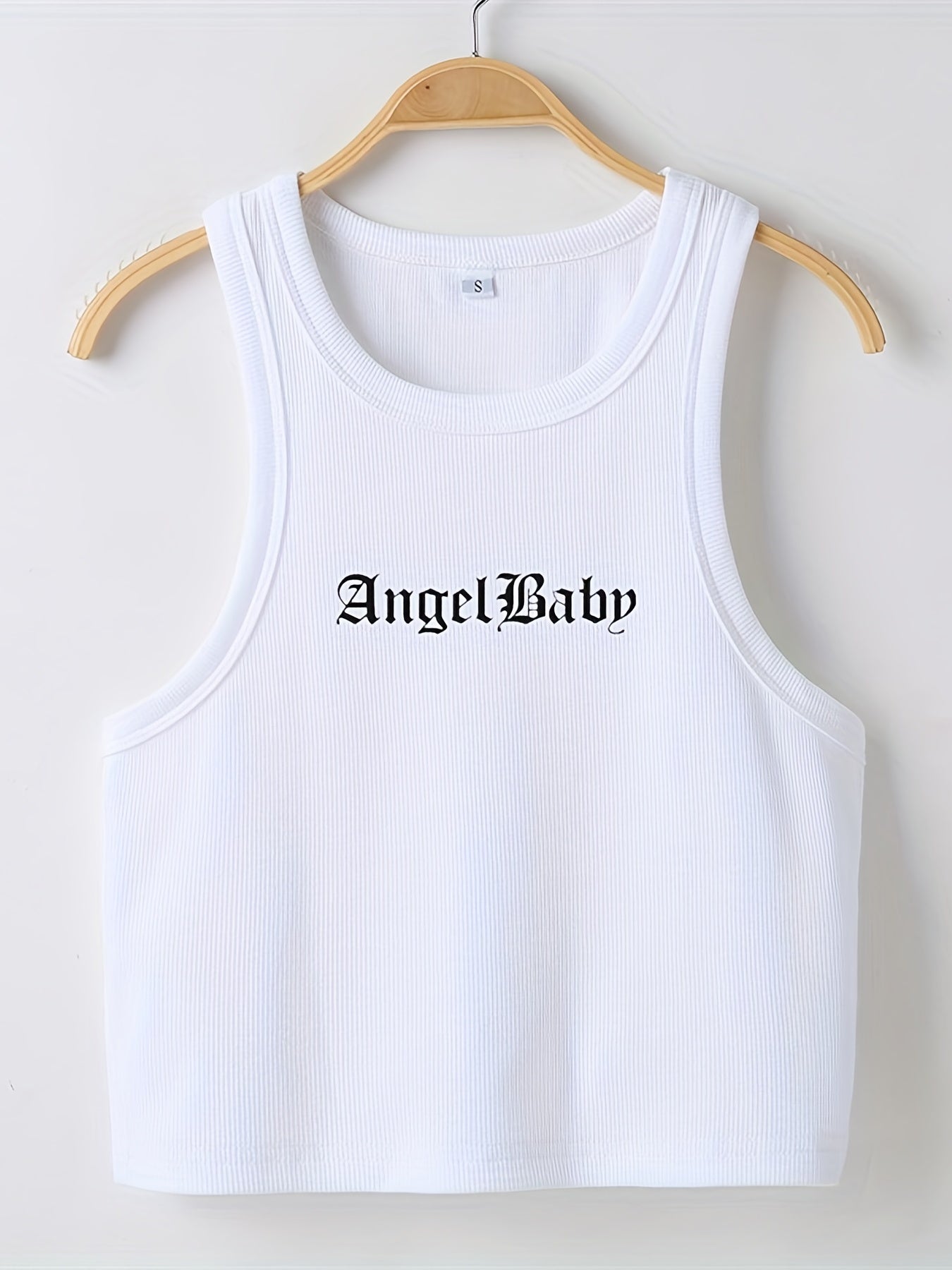 gbolsos Women Letter Graphic Ribbed Crop Tank Top, Breathable Sweat-absorbent Sleeveless Sports Fitness Top, Women's Clothing