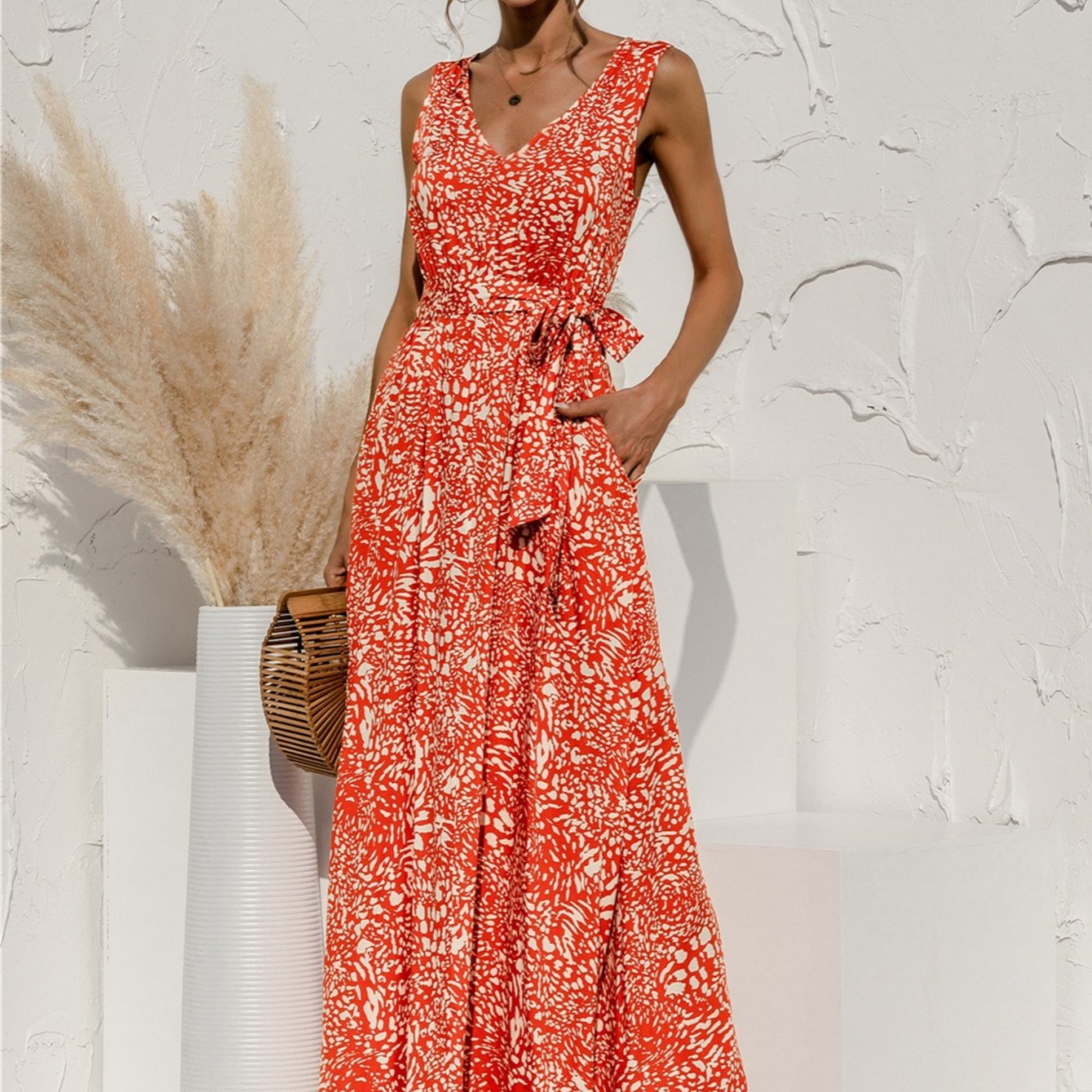 2025 gbolsos Women's Dresses V Neck Floral Print Maxi Dresses