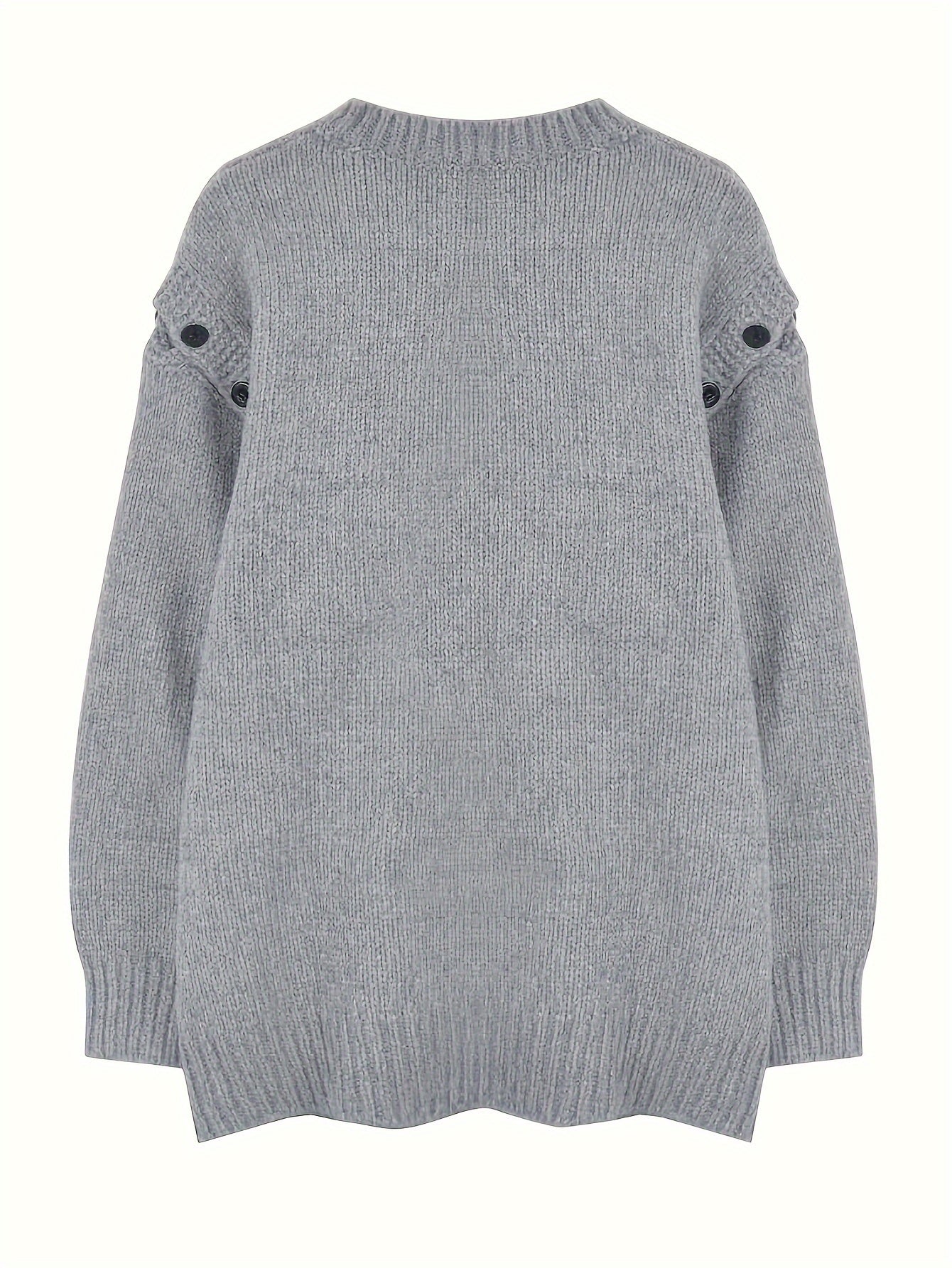 gbolsos Letter Pattern Crew Neck Pullover Sweater, Casual Cold Shoulder Long Sleeve Loose Sweater, Women's Clothing