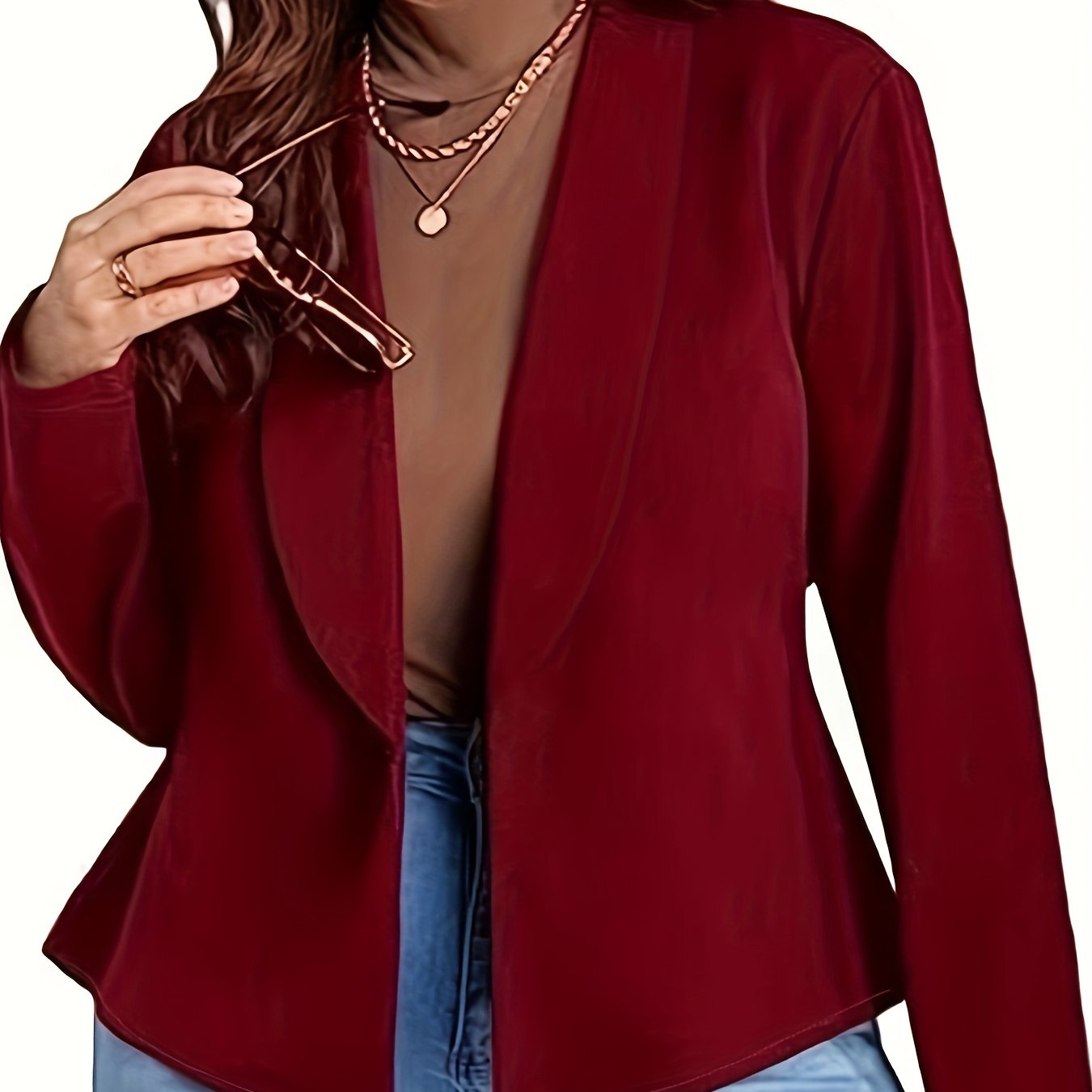 Plus Size Casual Blazer, Women's Plus Solid Ruffle Hem Nipped Waist Lapel Collar Long Sleeve Blazer