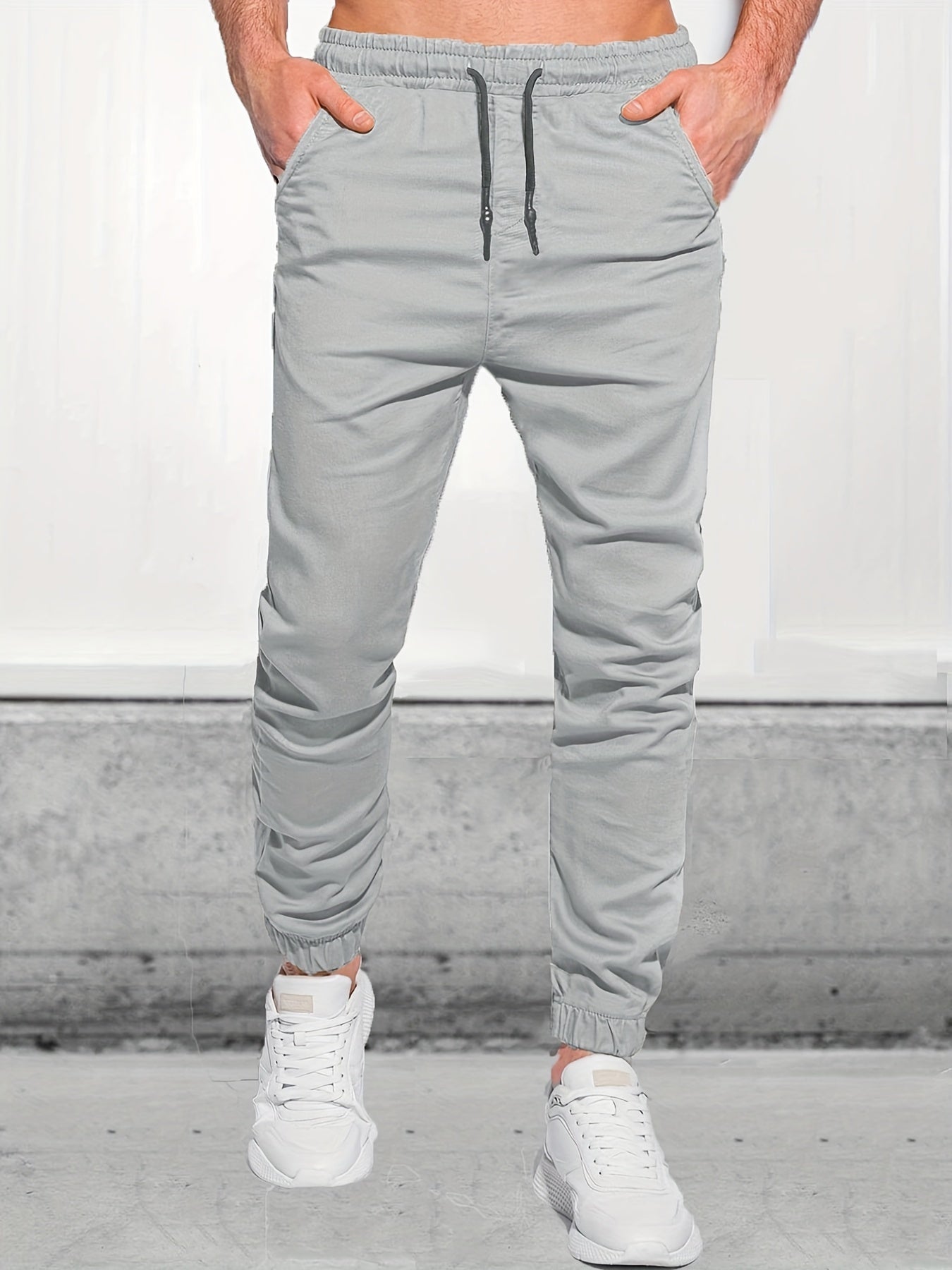 Classic Design Joggers, Men's Casual Waist Drawstring Tapered Pants For All Seasons Fitness Cycling