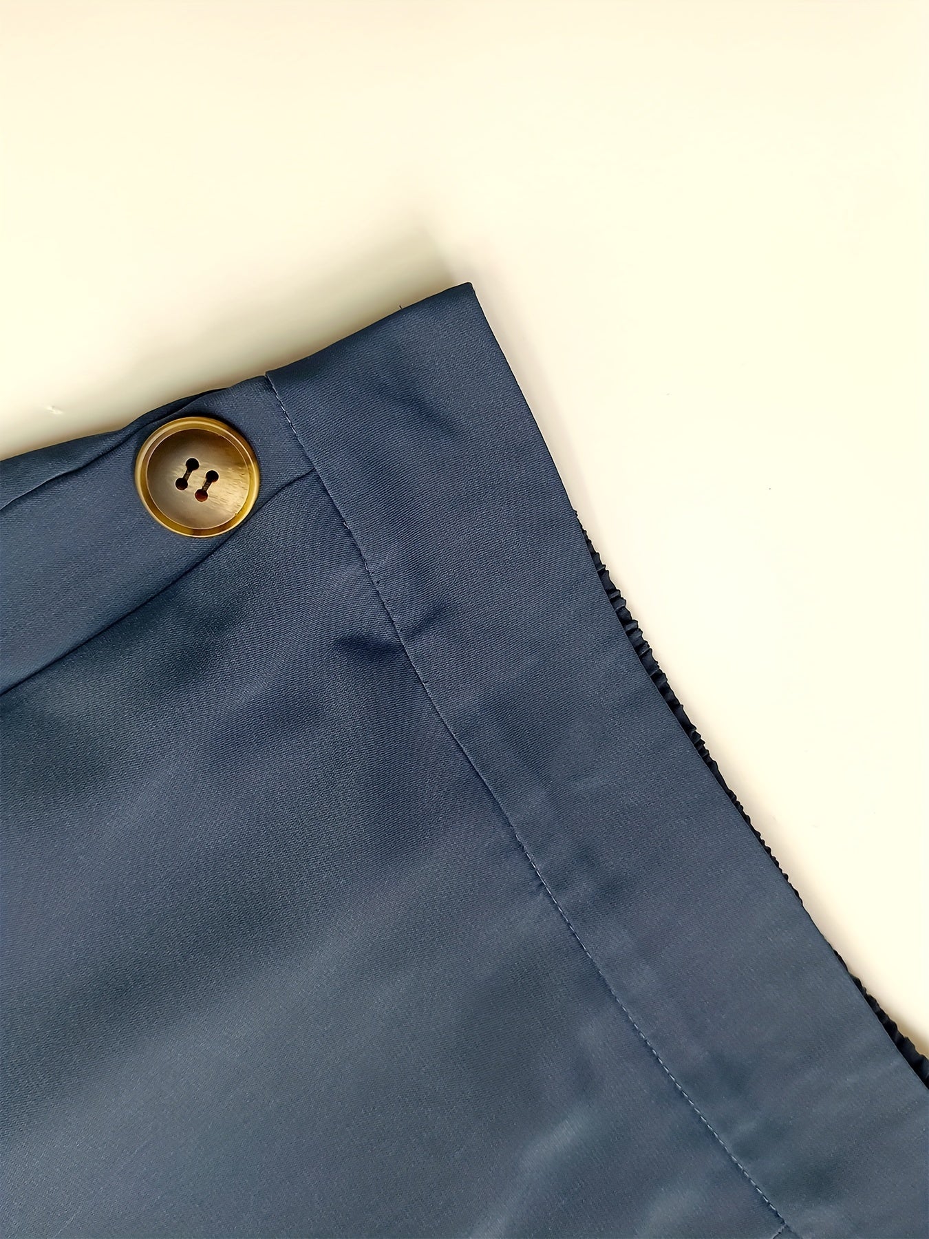 Plus Size Casual Pants, Women's Plus Solid Elastic Button Decor High Rise Loose Fit Wide Leg Trousers
