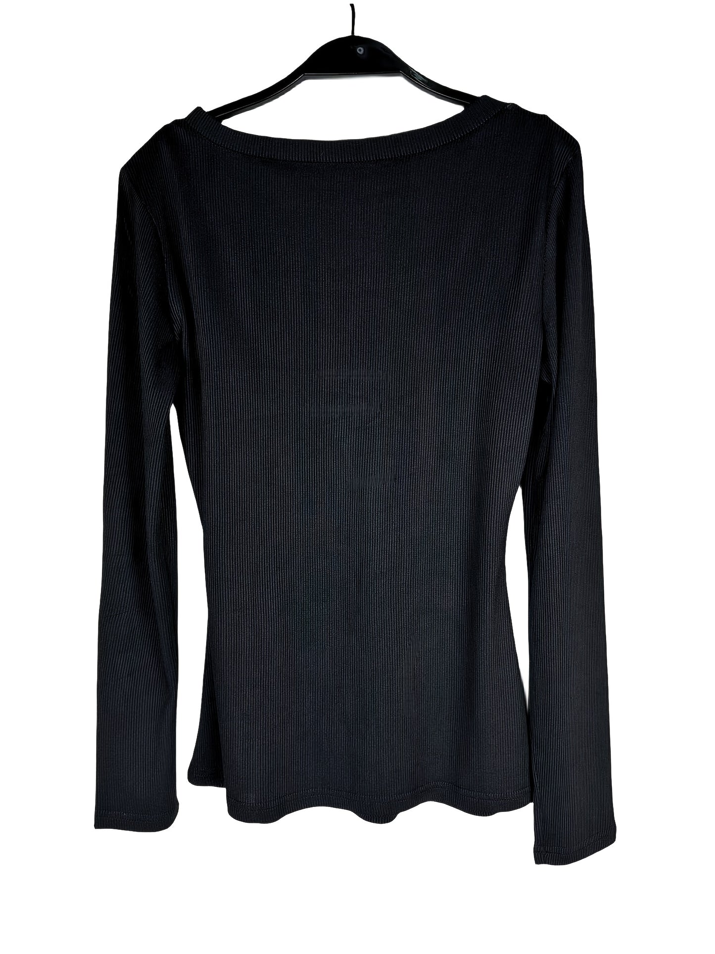gbolsos Ribbed Crew Neck T-Shirt, Casual Slim Long Sleeve Top For Spring & Fall, Women's Clothing