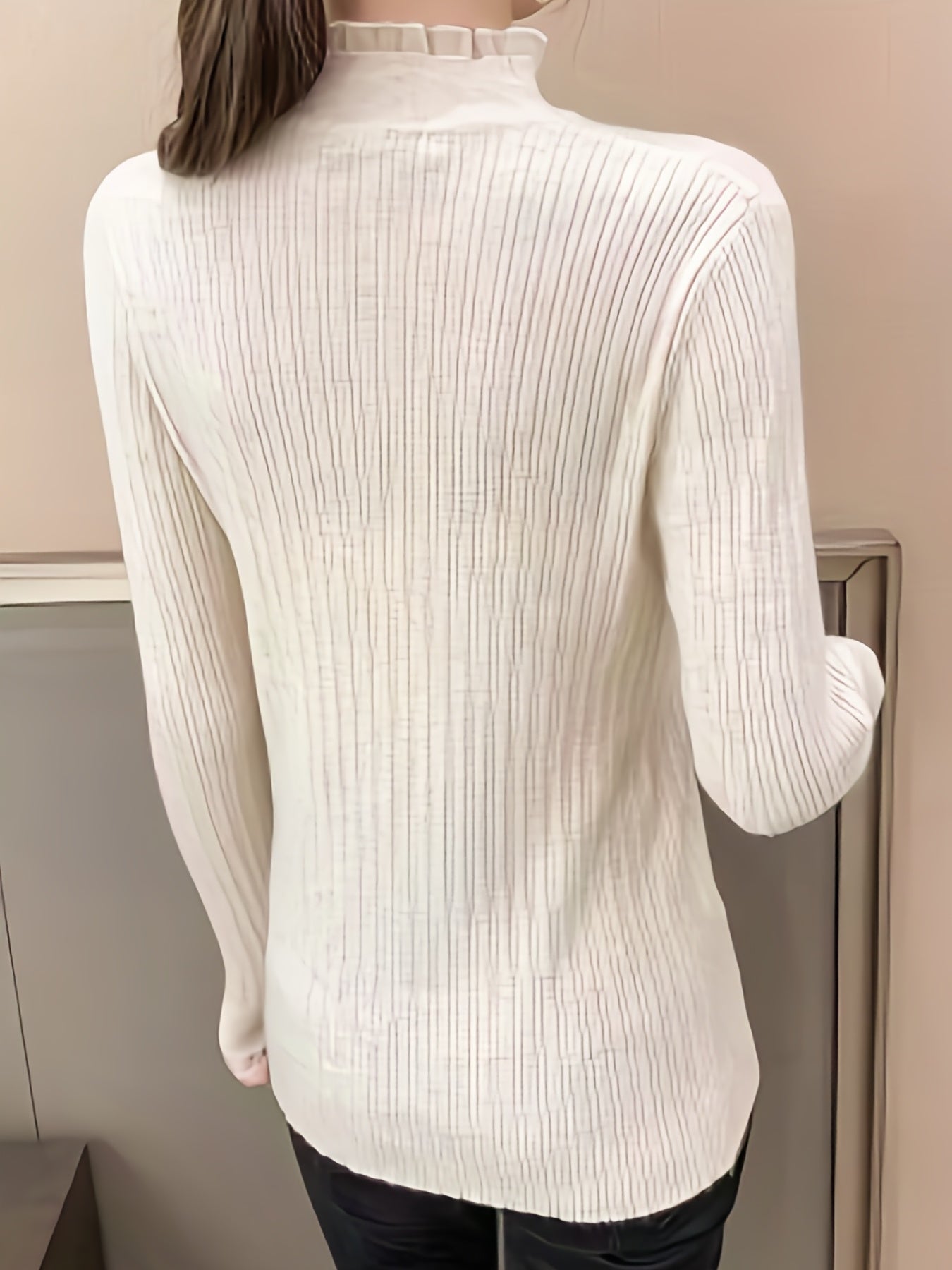 Solid Lace Mock Neck Slim Sweater, Casual Long Sleeve Sweater For Spring & Fall, Women's Clothing