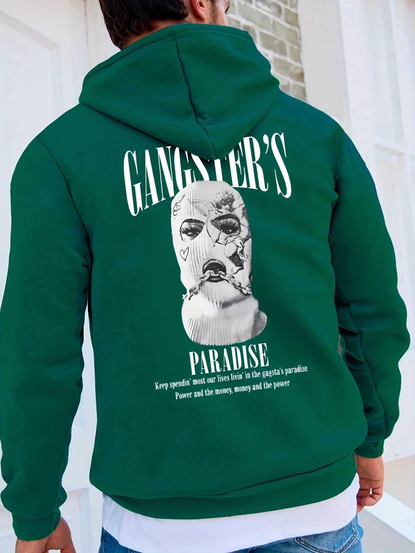 gbolsos Men's Stylish Paradise Print Hoodie, Active Slightly Stretch Breathable Hooded Sweatshirt For Outdoor Fall Winter