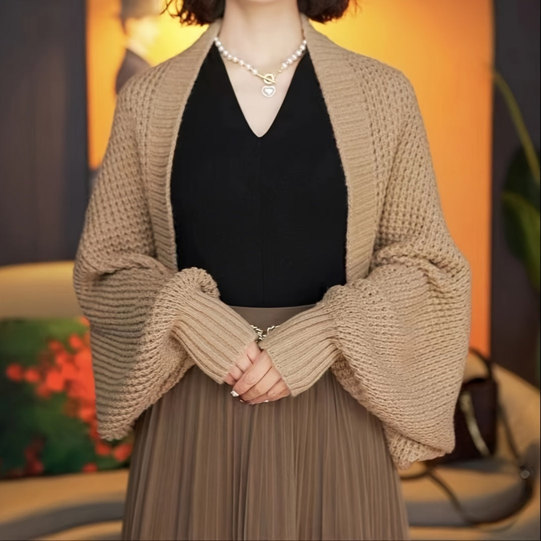 Elegant Bat Sleeves Knitted Shawl Stylish Monochrome Versatile Cardigan Poncho Autumn Winter Warm Elastic Cloak