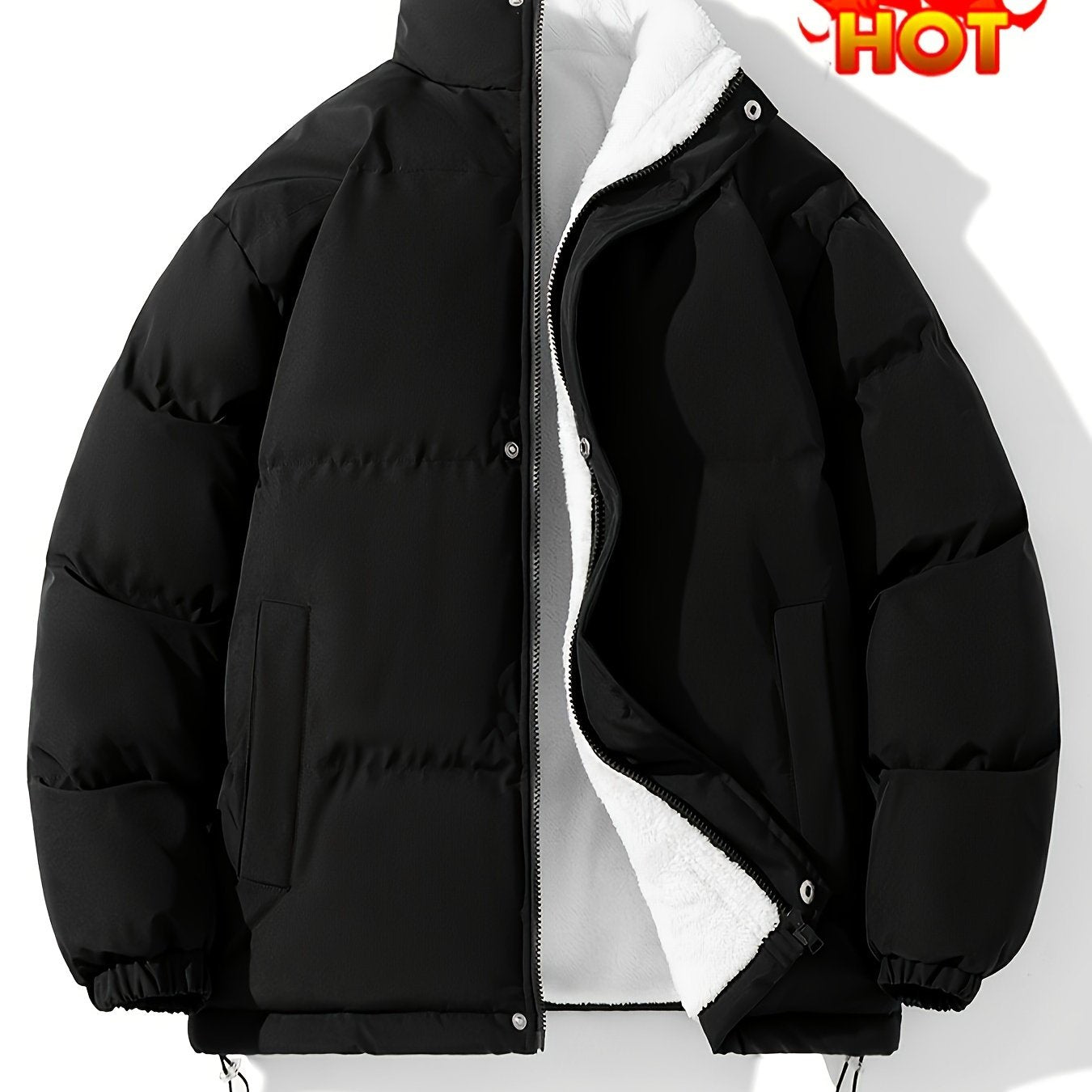 Classic Warm Solid Jacket, Casual Zip Up Comfy Padded Coat For Fall Winter Outdoor