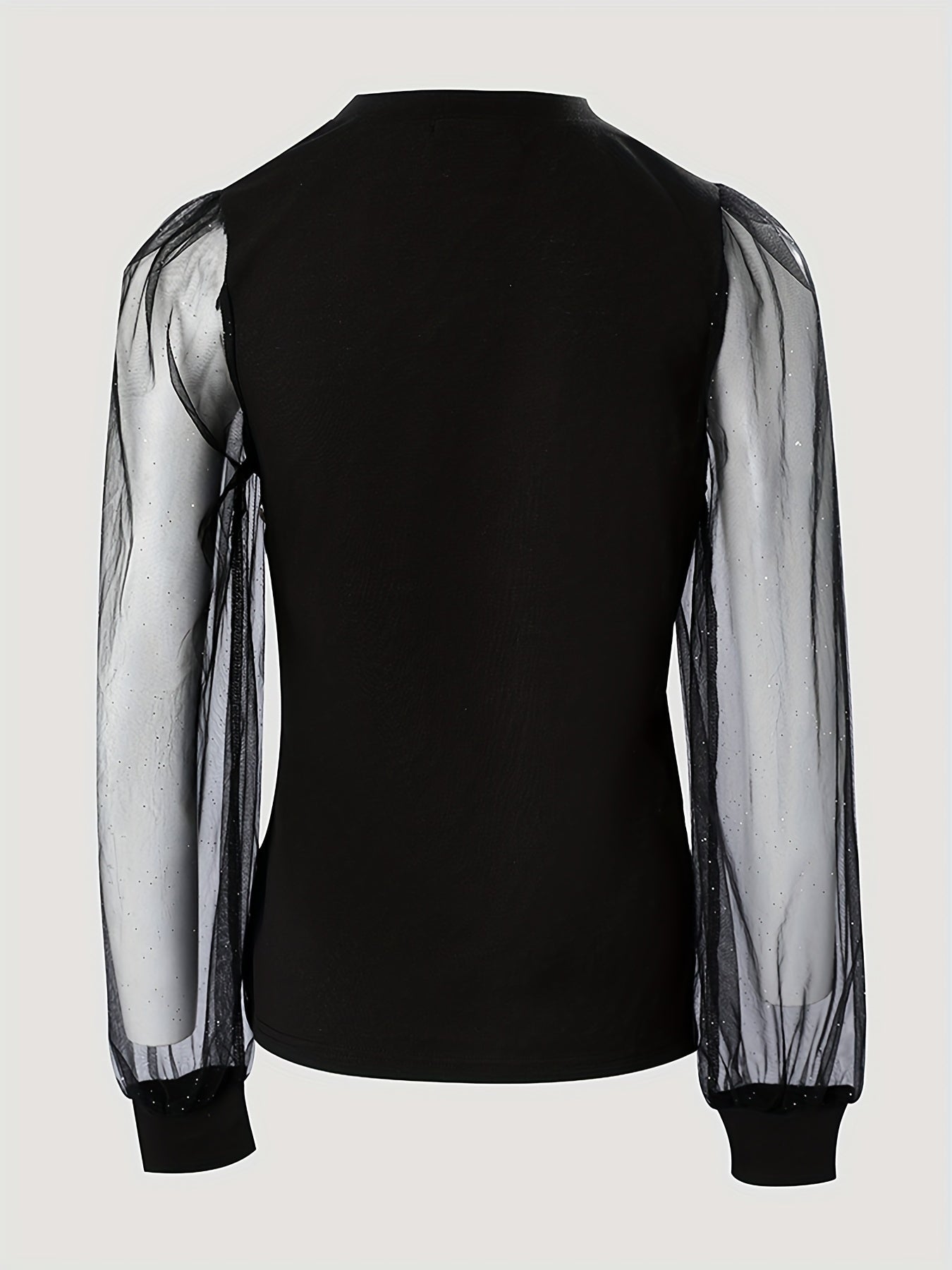 kkboxly Solid Sheer Sleeve T-shirt, Casual Asymmetrical Buttons T-shirt For Spring & Fall, Women's Clothing
