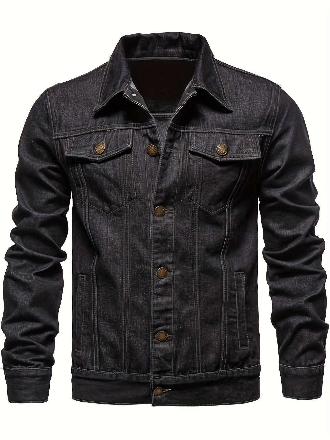 gbolsos Men's Chic Denim Jacket, Street Style Lapel Button Up Multi Pocket Jacket Coat