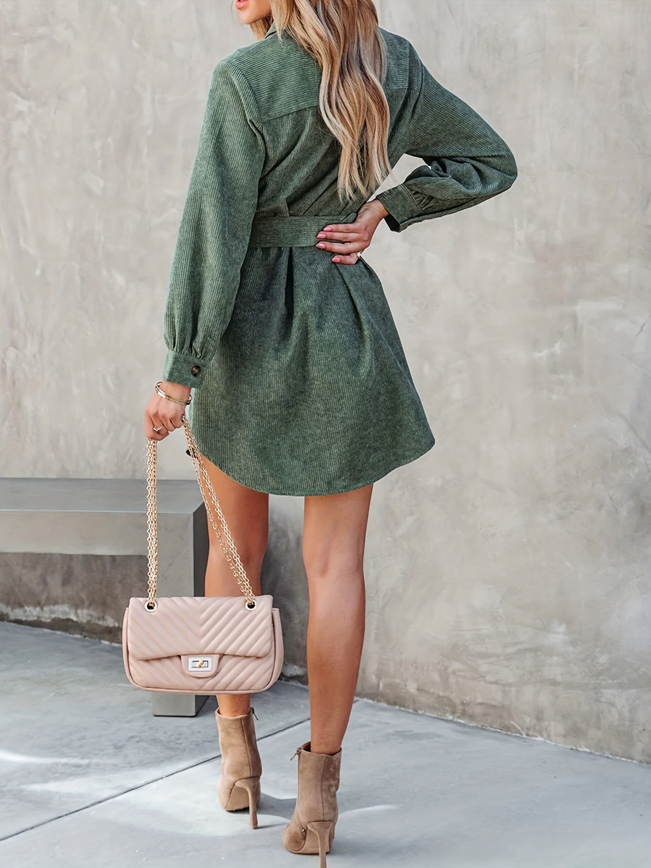 gbolsos Button Front Mini Dress, Casual Long Sleeve Versatile Dress, Women's Clothing