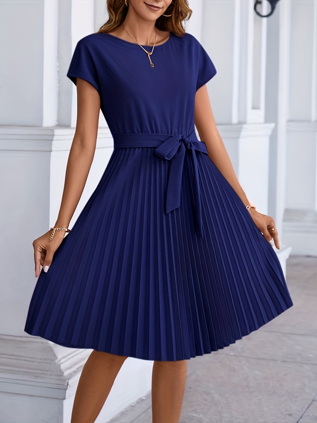 2025 gbolsos Pleated Tie Front Dress, Casual Short Sleeve Dress For Spring & Summer, Women's Clothing