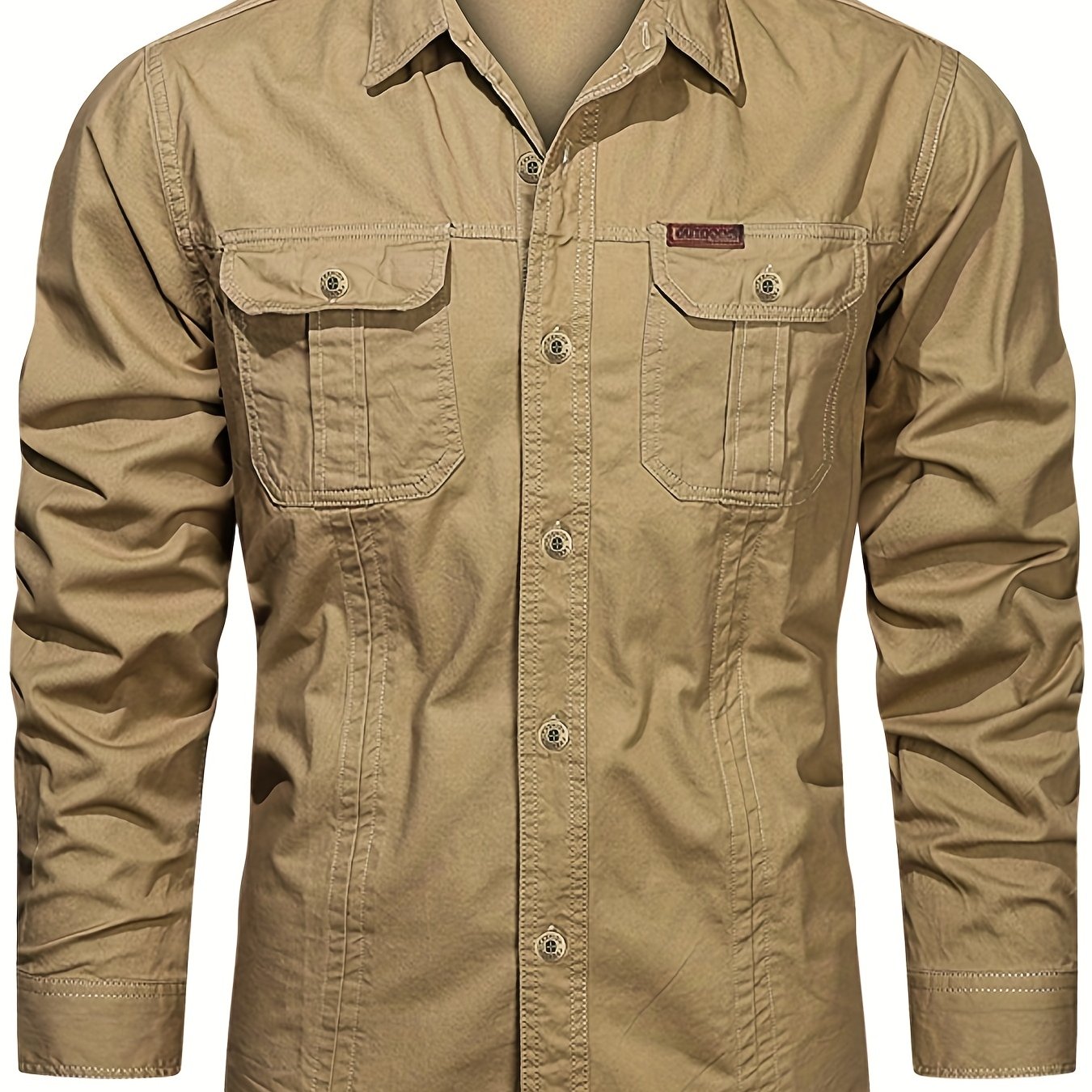 gbolsos Trendy Men's Casual Long Sleeve Cargo Shirt With Pockets, Men's Shirt For Spring Autumn, Tops For Men