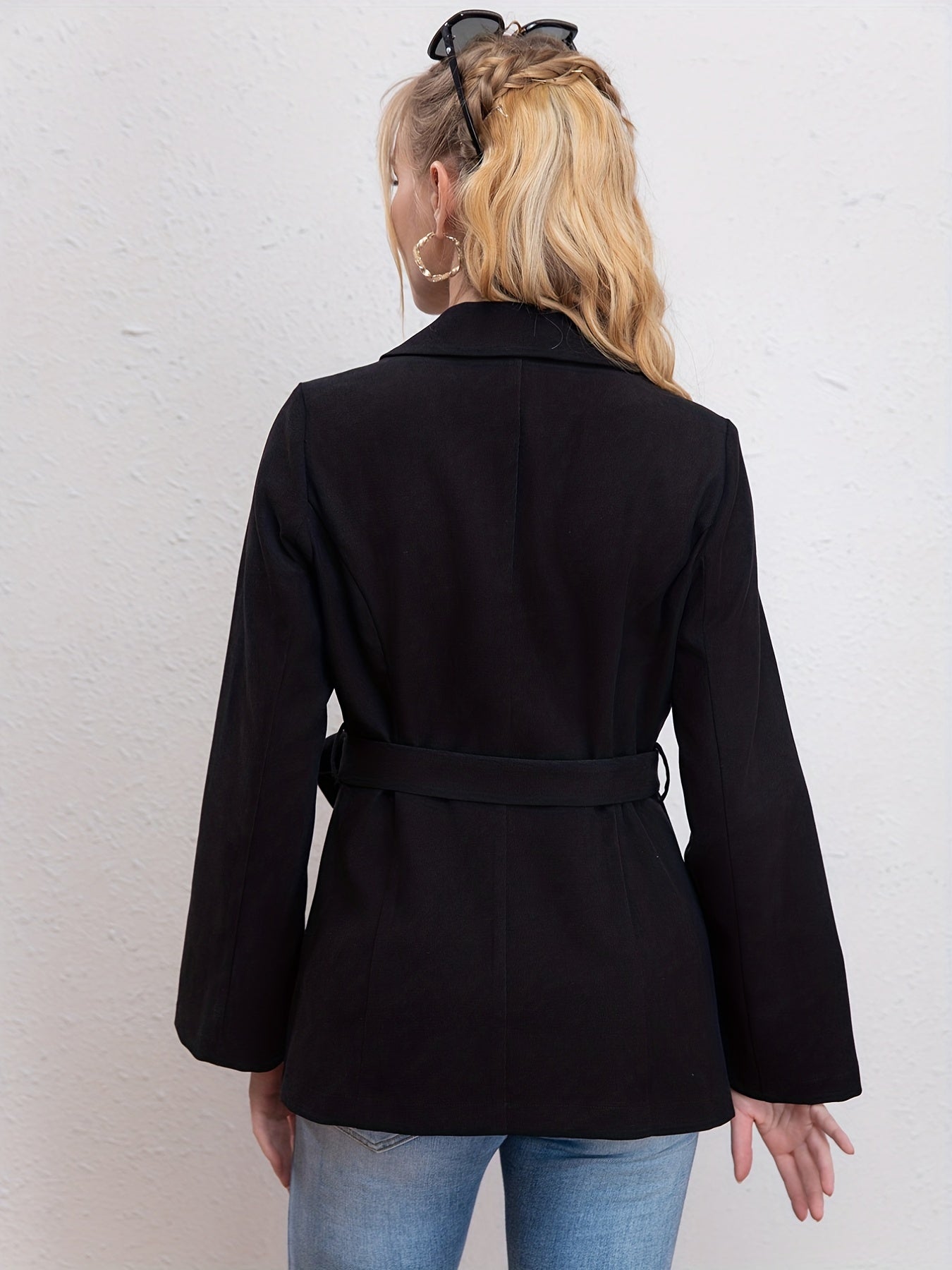 gbolsos Split Long Sleeve Lapel Blazer, Elegant Open Front Work Outerwear, Women's Clothing