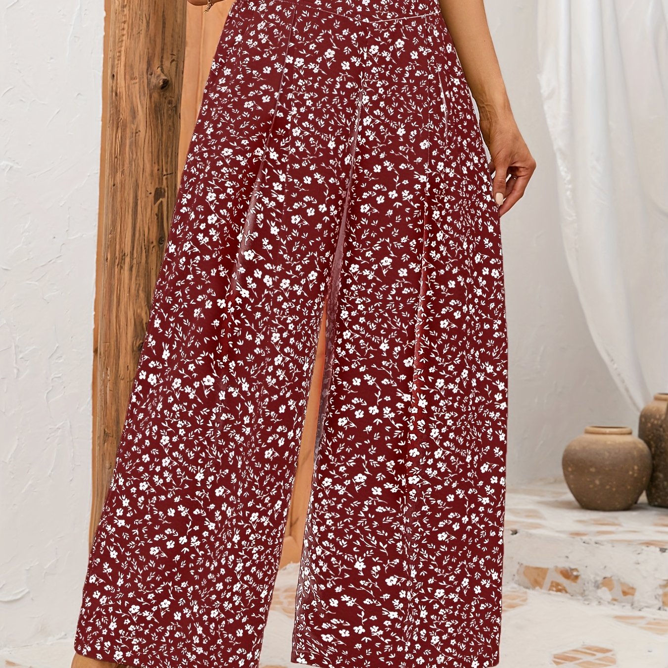 gbolsos Floral Print Wide Leg Pants, Casual Loose Pants For Spring & Summer, Women's Clothing