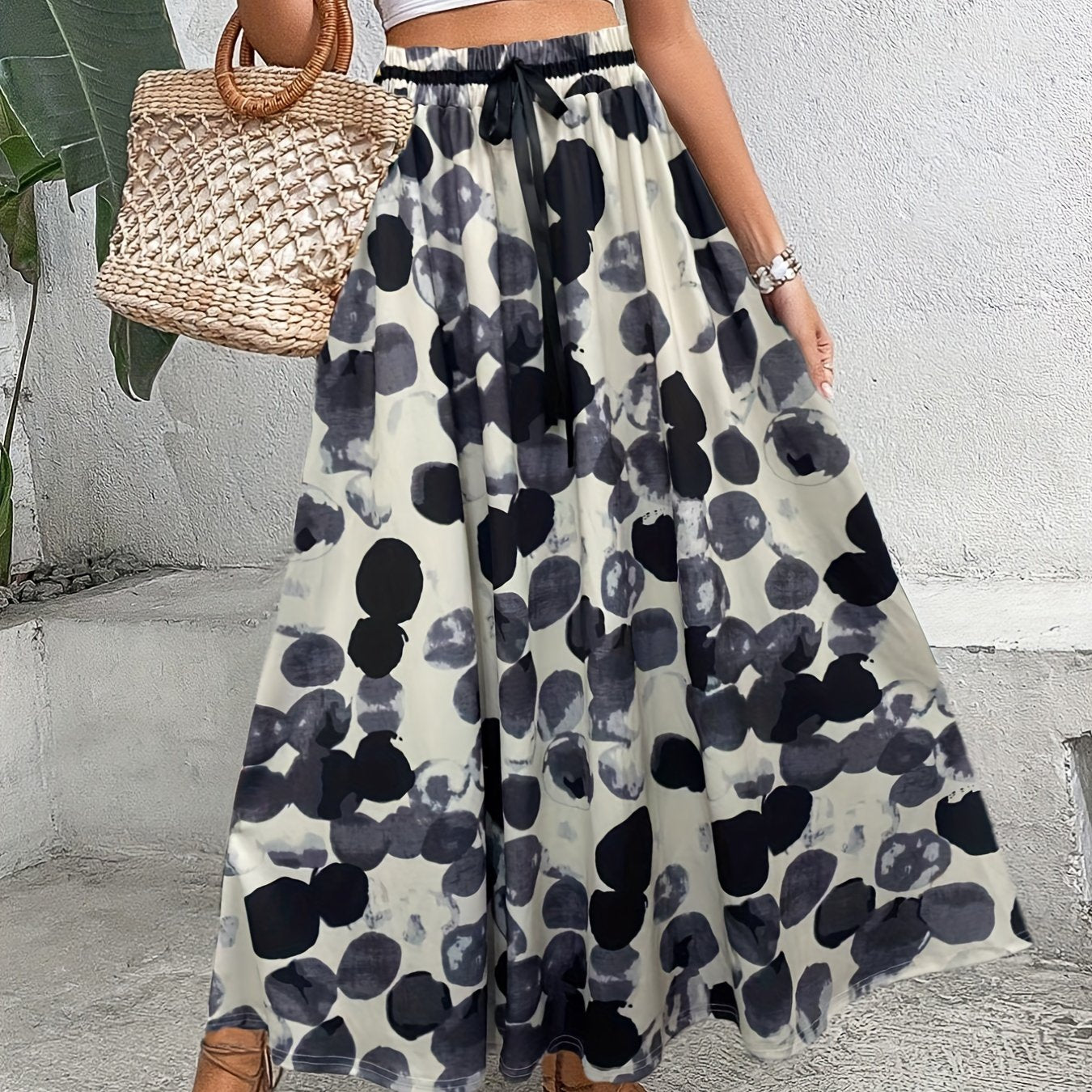 gbolsos Polka Dot Print Elastic Waist Skirt, Casual Skirt For Spring & Summer, Women's Clothing