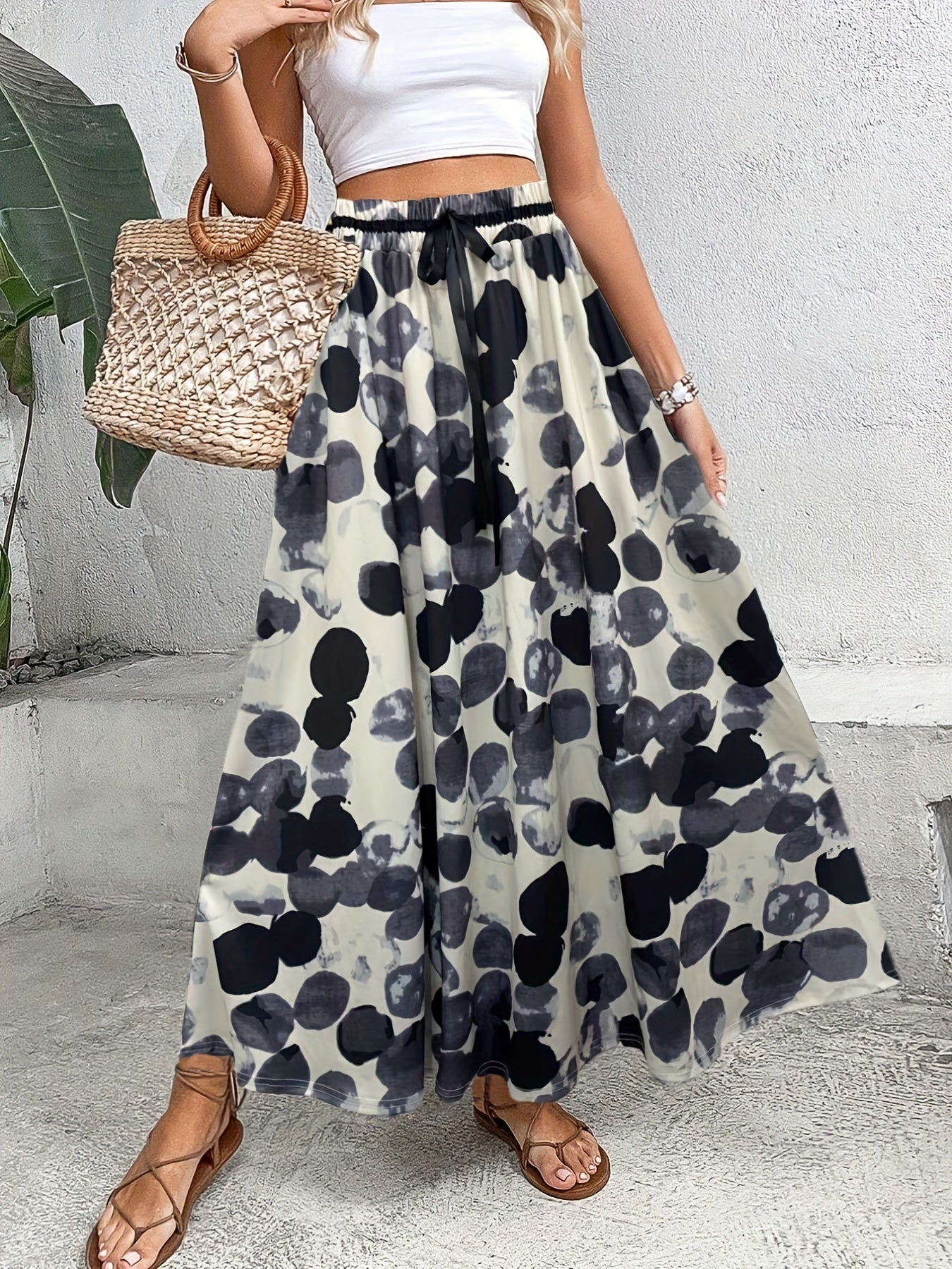 gbolsos Polka Dot Print Elastic Waist Skirt, Casual Skirt For Spring & Summer, Women's Clothing