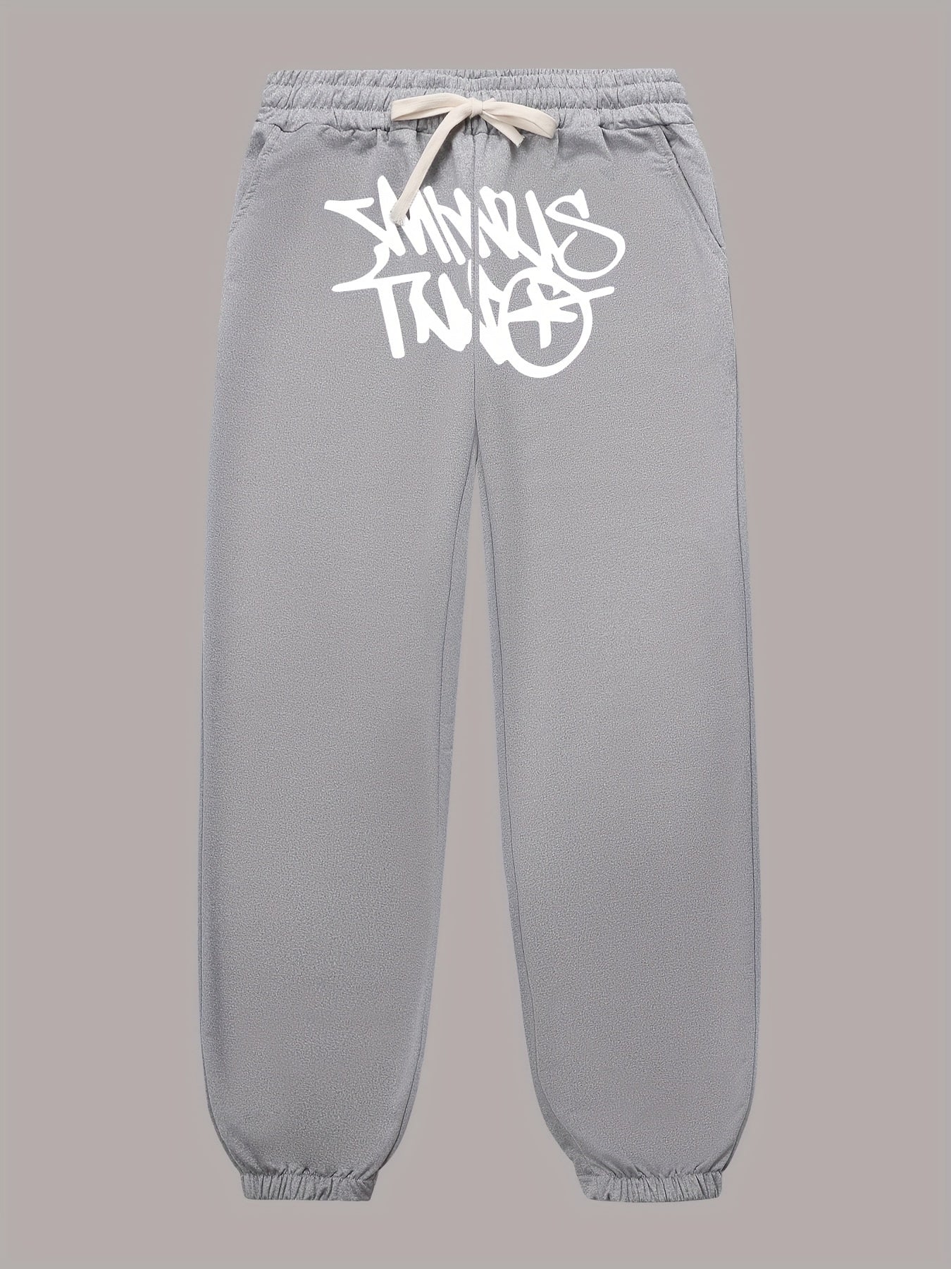 gbolsos Letter Print Drawstring Sweatpants Loose Fit Pants Men's Casual Slightly Stretch Joggers For Men Spring Autumn Running Jogging