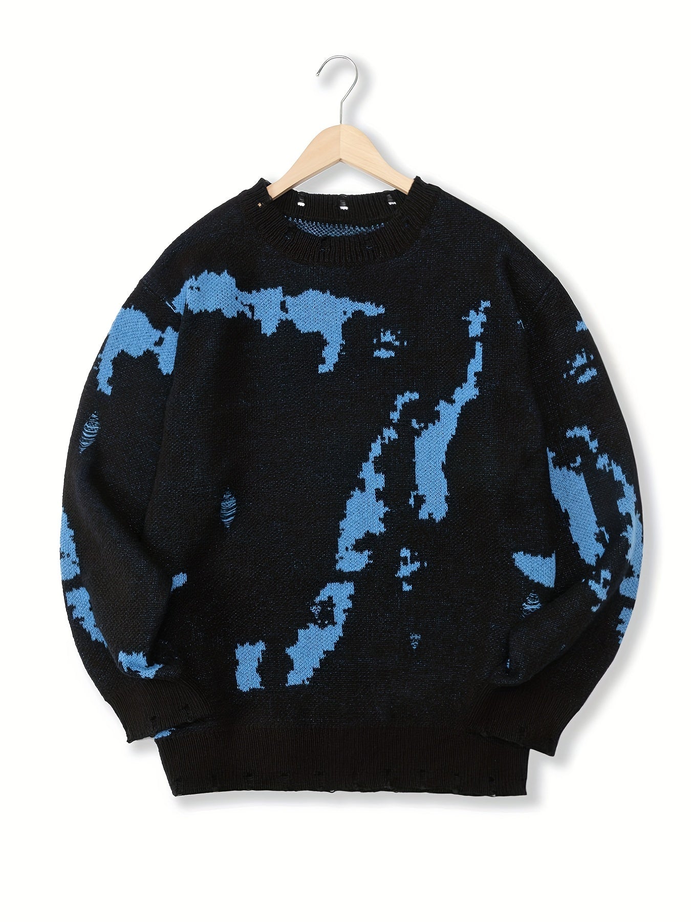 gbolsos Men's Stylish Sweater, Plus Size Men's Tie Dye Pattern Graphic Print Knit Pullover Sweater For Spring/autumn